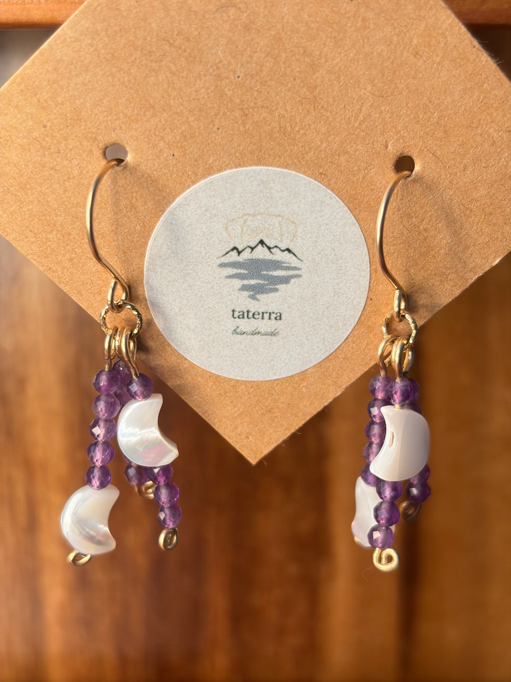 Moon Majesty | Dangle Earrings | Amethyst & Mother of Pearl | 14k Gold-Filled