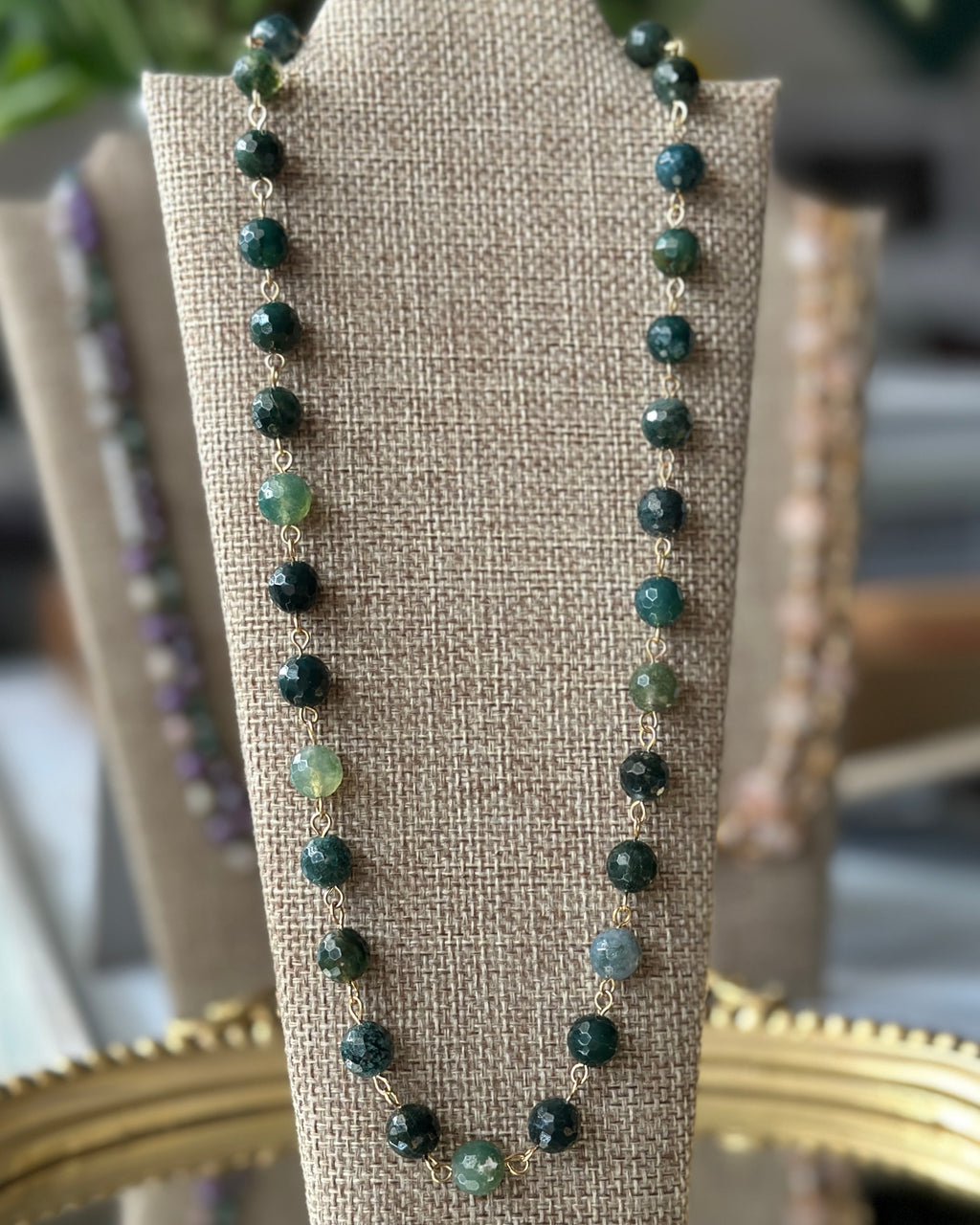 Balsam Air | Linked Gemstone Toggle Necklace | Moss Agate | 14k Gold-Filled