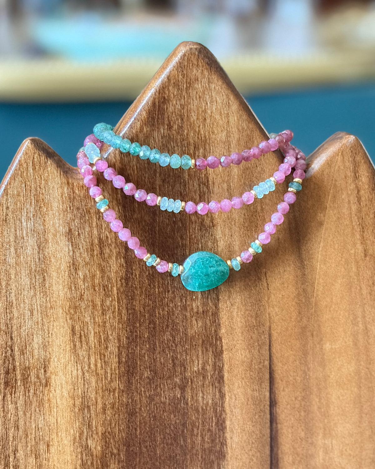 Love Stoned | Beaded Gemstone Bracelet | Pink Tourmaline & Green Strawberry Quartz | 14k Gold-Filled