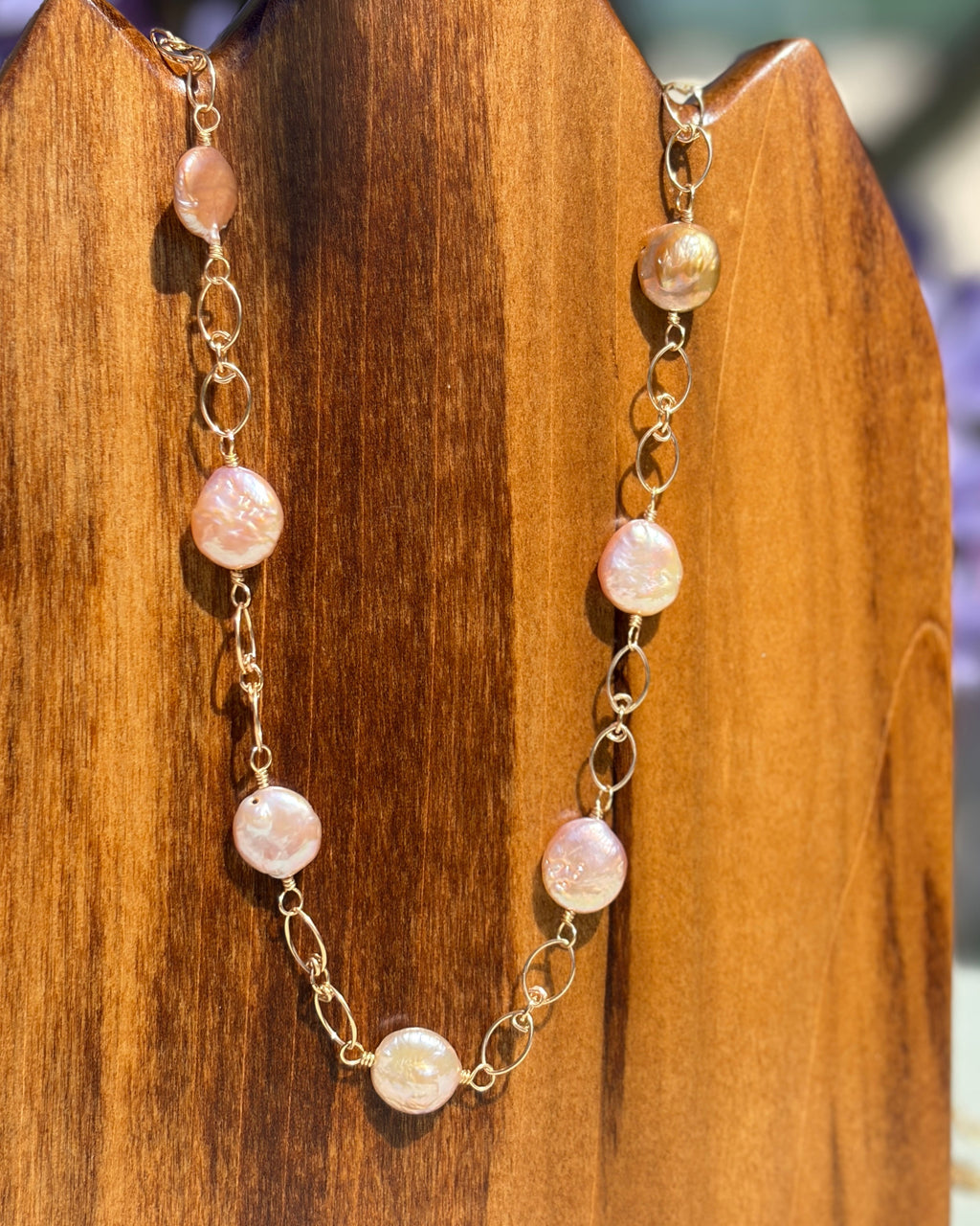 Intuition | Handmade Chain Necklace | Petal Pink Freshwater Coin Pearl | 14k Gold-Filled