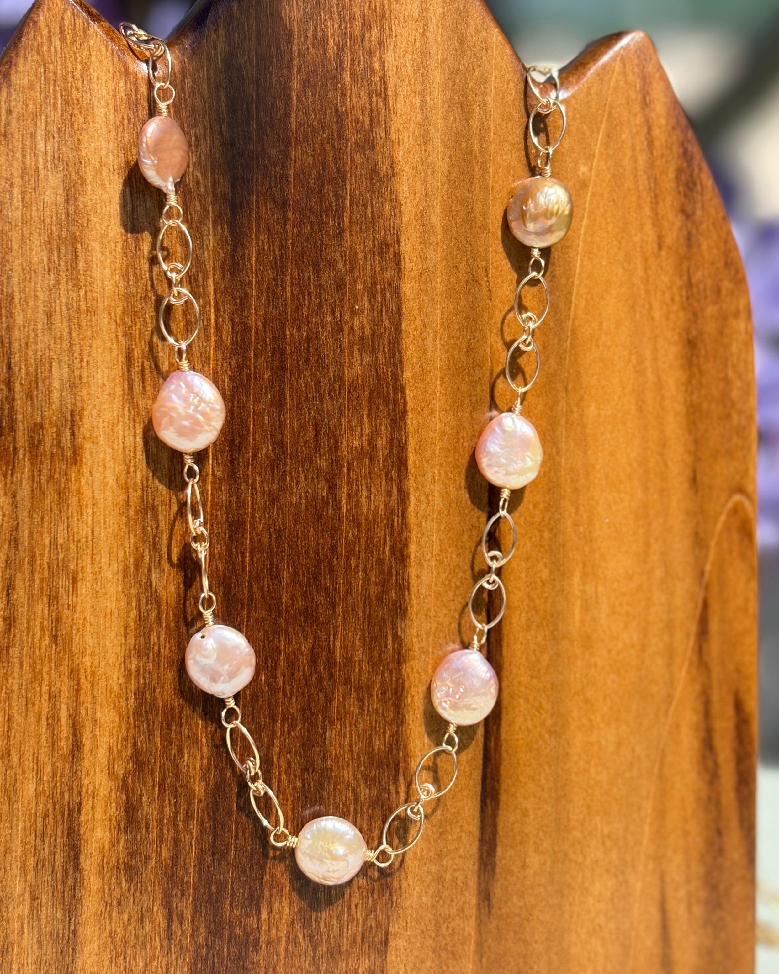 Intuition | Handmade Chain Necklace | Petal Pink Freshwater Coin Pearl | 14k Gold-Filled