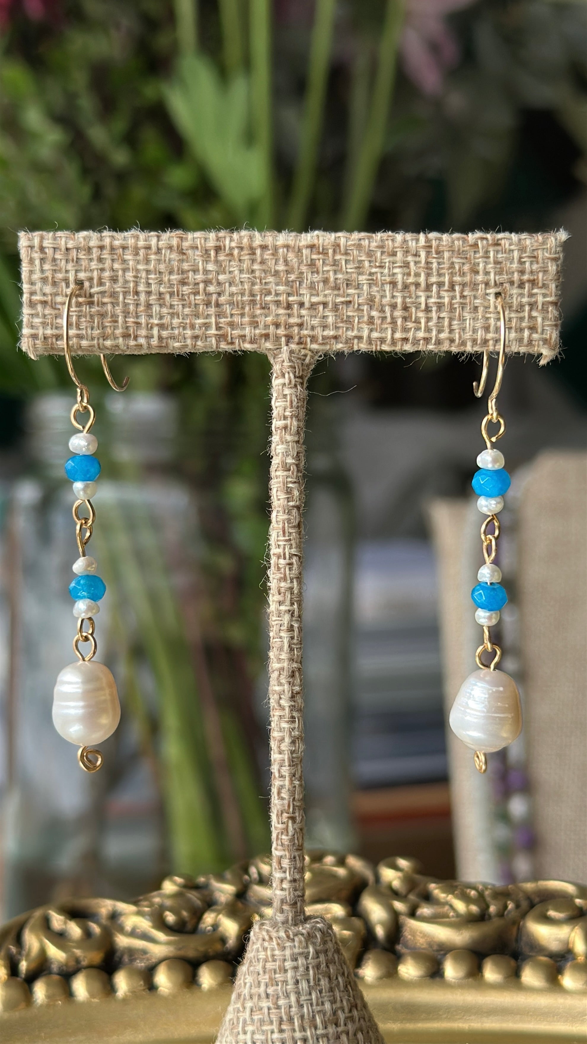 Pacific Pearl Swirl | Dangle Drop Earrings | Fresh Water Pearl & Pacific Blue Agate | 14k Gold-Filled