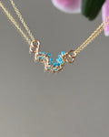 Pacific Wave | Wire Wrapped Pendant Double Chain Necklace | Pacific Blue Apatite | 14k Gold-Filled