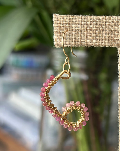Blushing Fiddlehead | Wire Wrapped Hoop Earrings | Ombre Pink Tourmaline | 14k Gold-Filled
