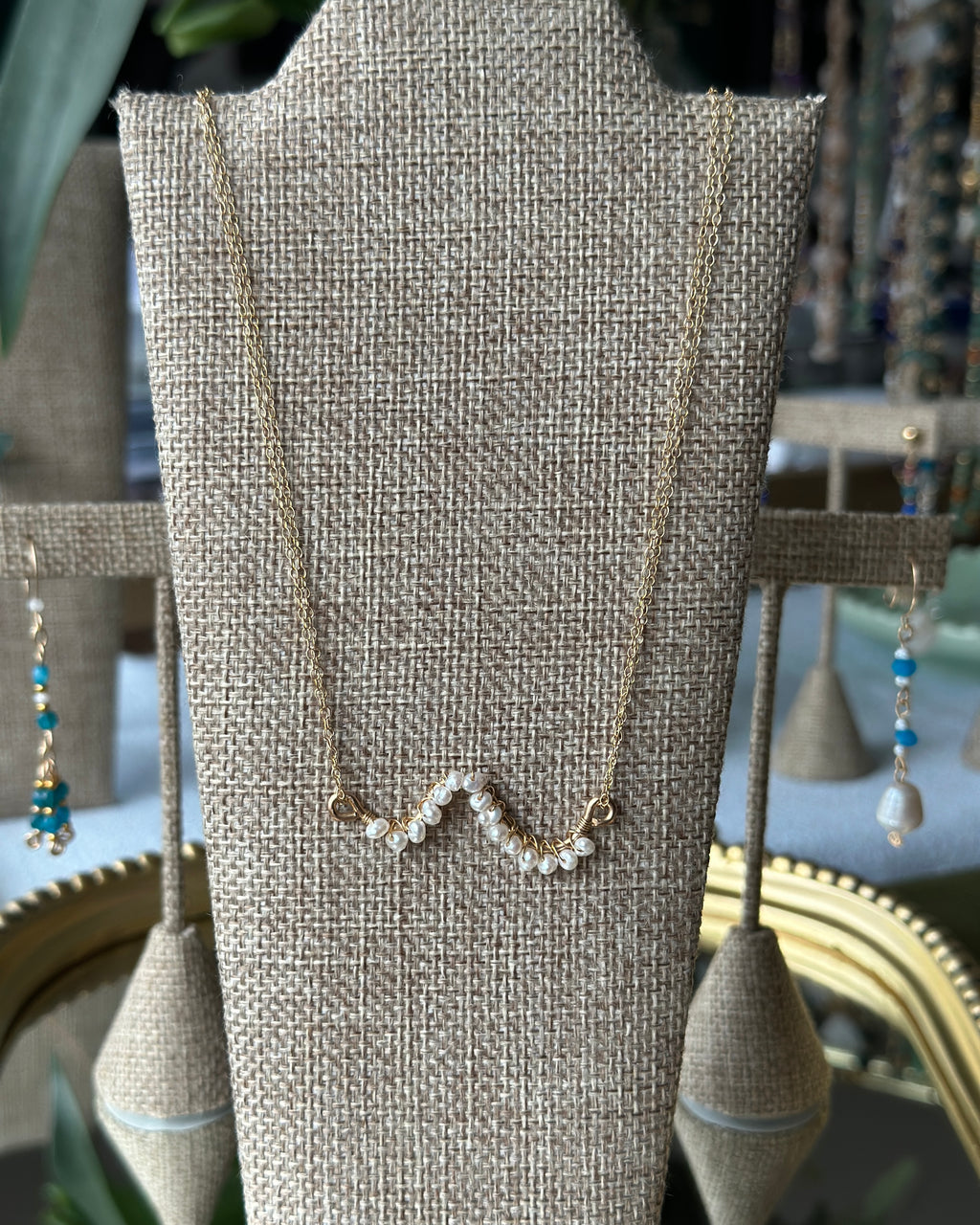 Pearly Shores | Wire Wrapped Pendant Dainty Chain Necklace | Freshwater Pearls | 14k Gold-Filled
