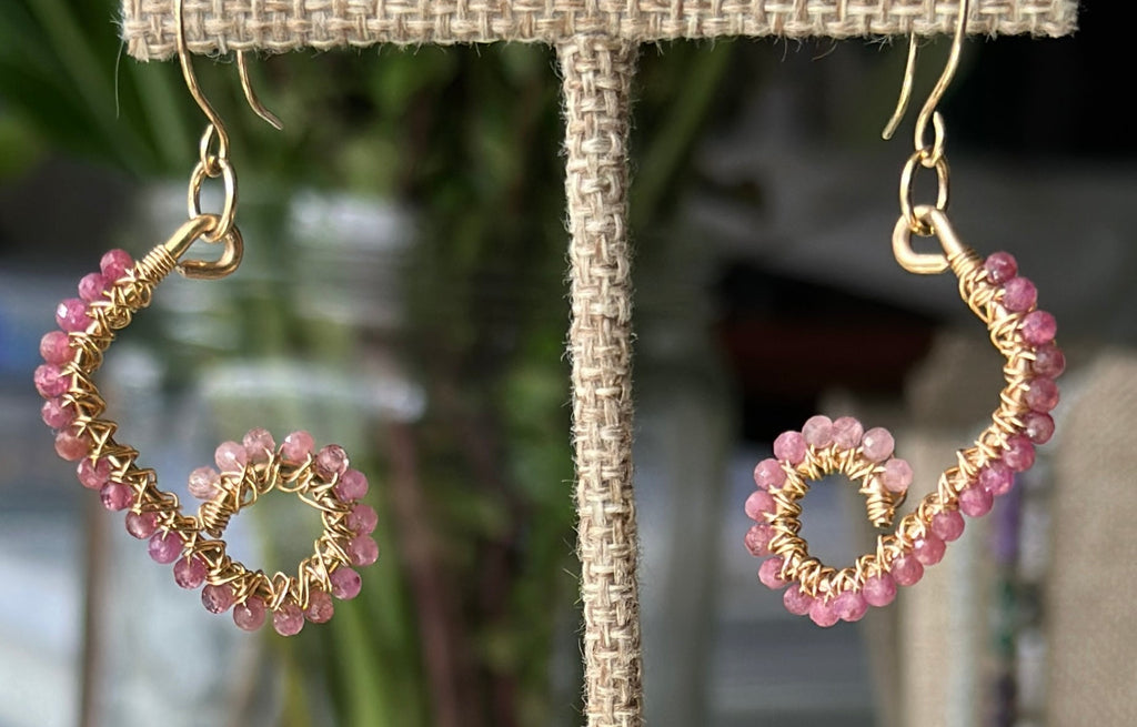 Wind-Kissed Cheeks | Wire Wrapped Hoop Earrings | Ombre Pink Tourmaline | 14k Gold-Filled
