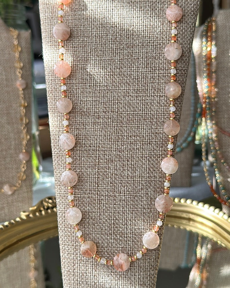 Sierra Moonrise | Beaded Gemstone Toggle Necklace | Sunstone & Moonstone | 14k Gold-Filled