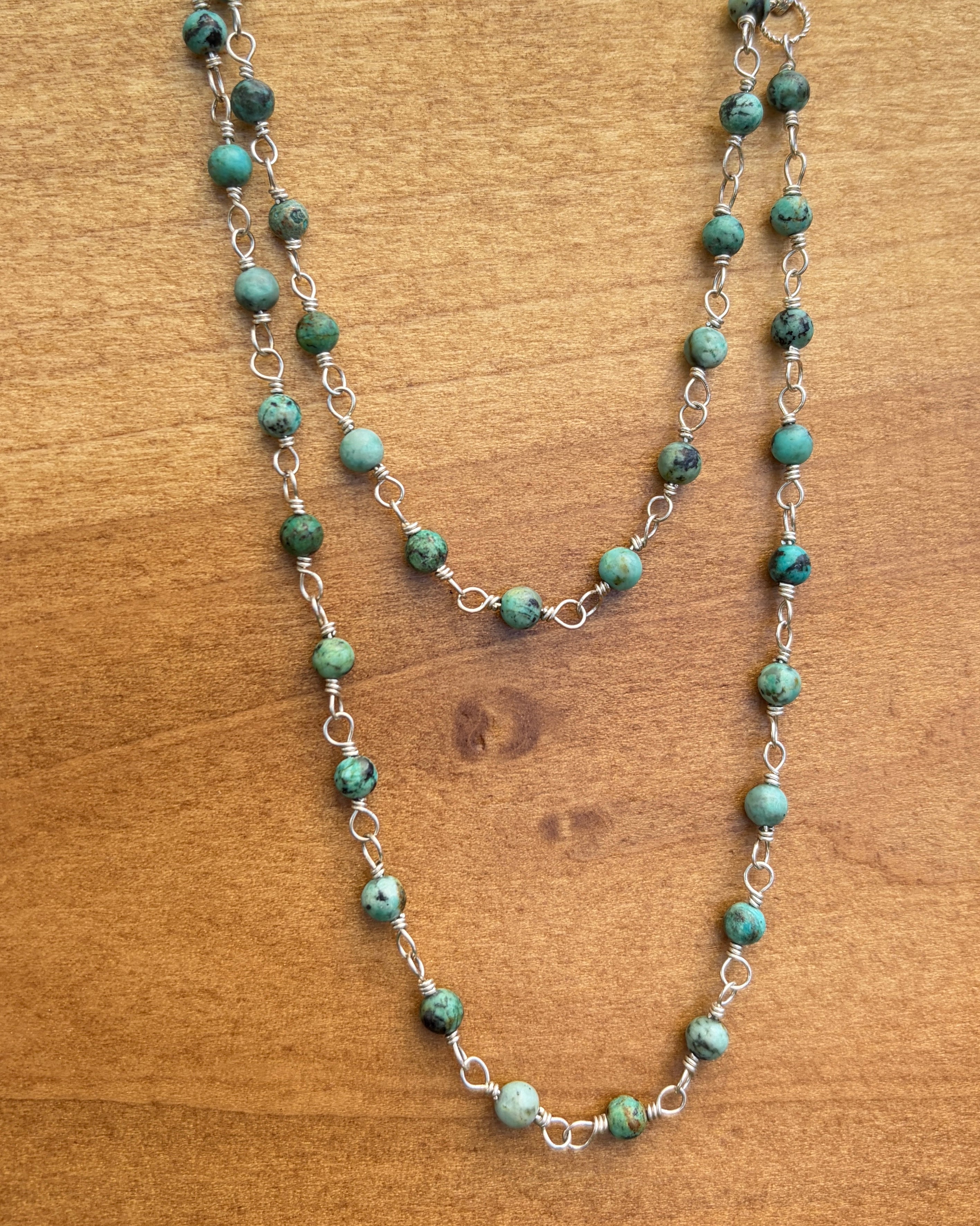 Silver Lake | Rosary Style Convertible Necklace | African Turquoise | Sterling Silver