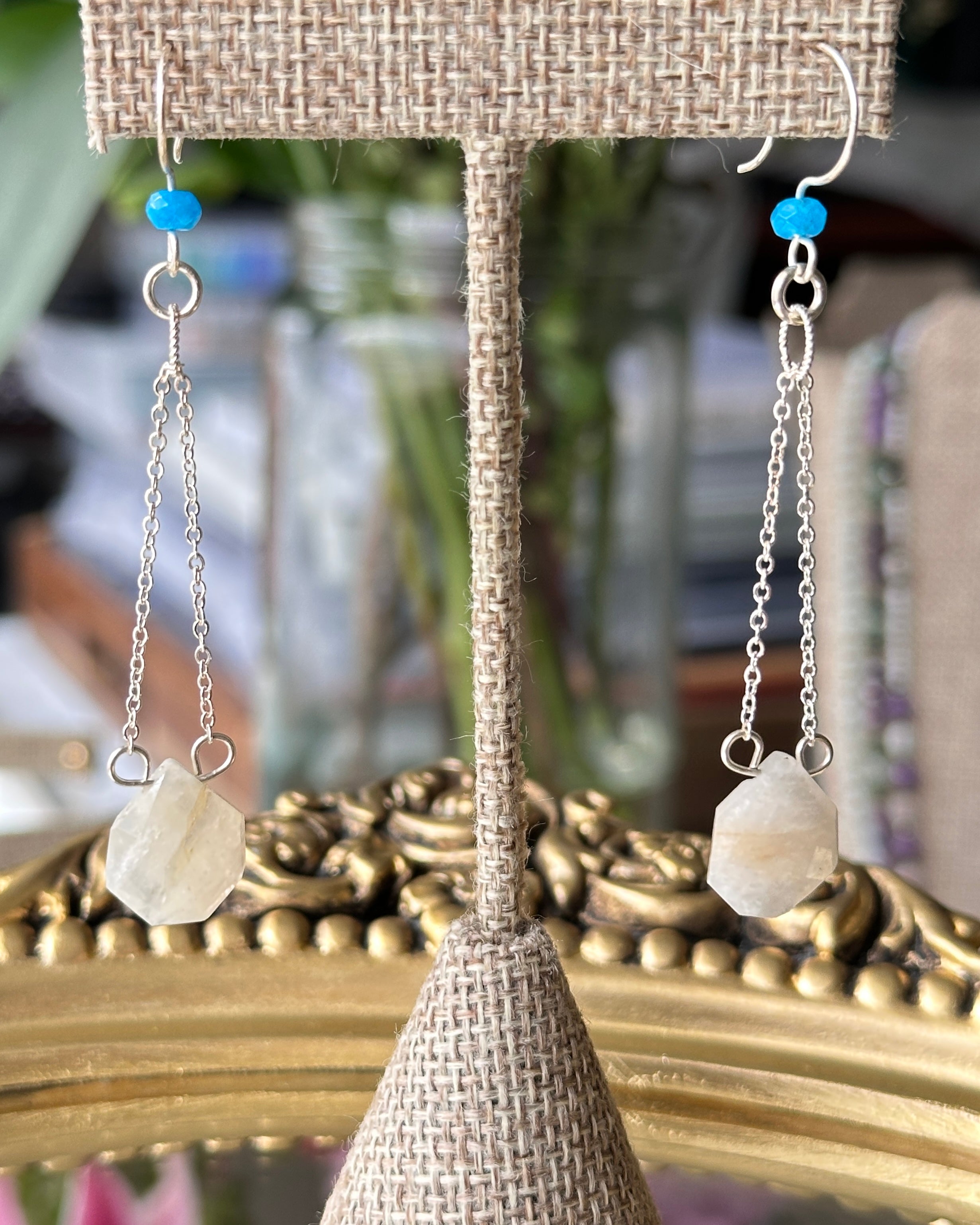Moon Tide | Chain Drop Earrings | Sunset Blue Moonstone & Pacific Blue Agate | Sterling Silver