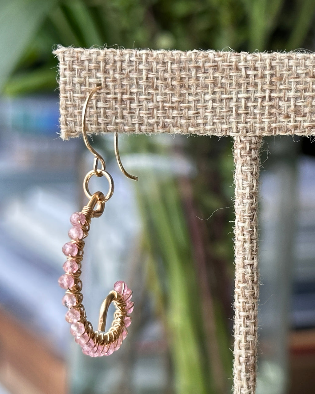 Double Bubble | Wire Wrapped Abstract Earrings | Strawberry Quartz | 14k Gold-Filled