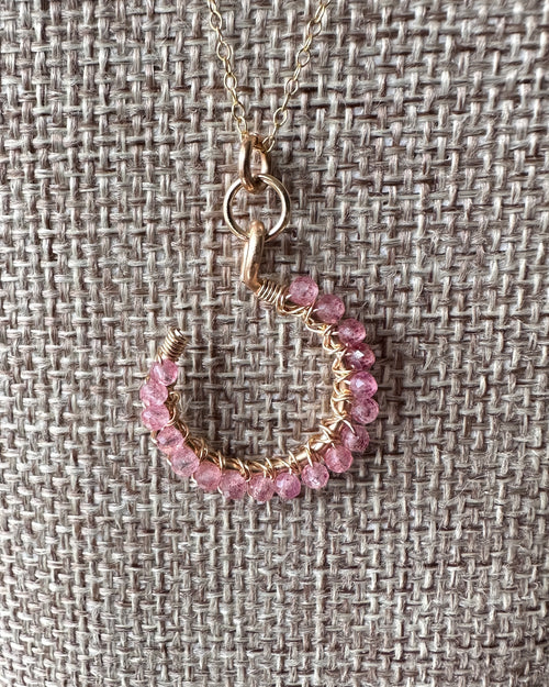 Double Bubble | Wire Wrapped Pendant Dainty Chain Necklace | Strawberry Quartz | 14k Gold-Filled