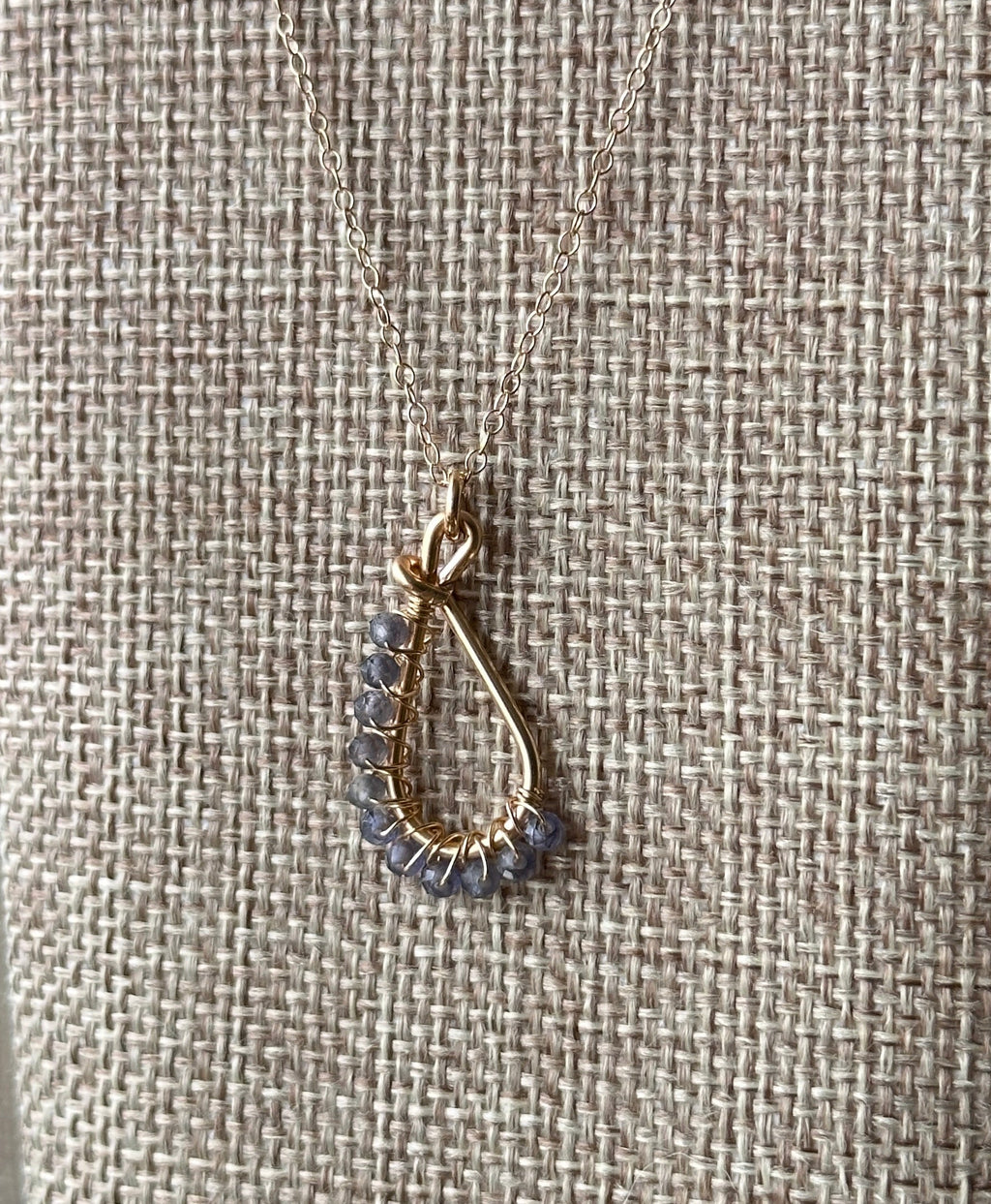 Violet Eyes | Wire Wrapped Pendant Dainty Chain Necklace | Iolite | 14k Gold-Filled