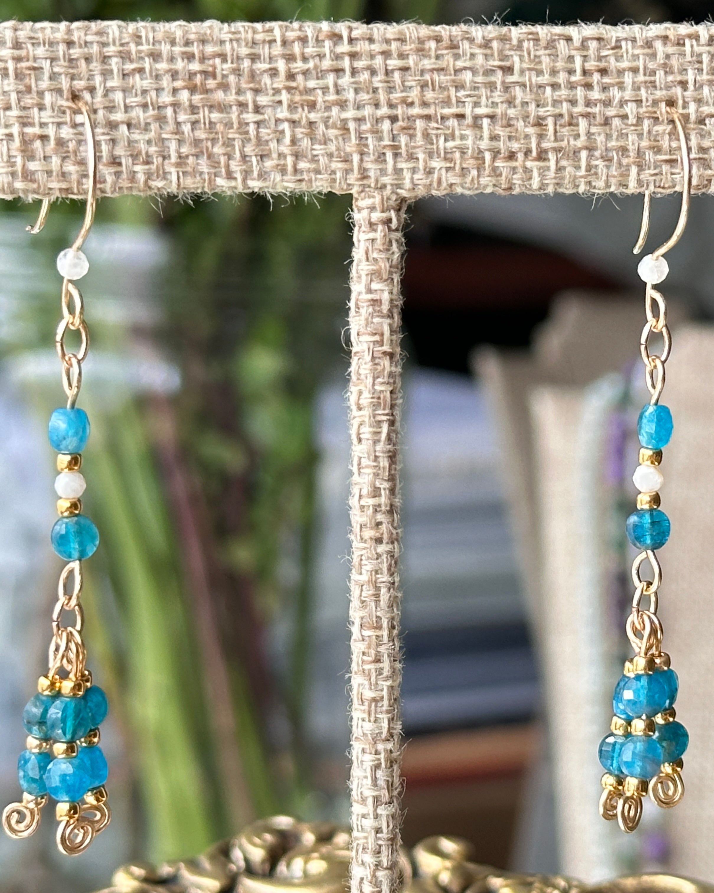 Ocean Drift | Dangle Earrings | Pacific Blue Apatite & Moonstone | 14k Gold-Filled