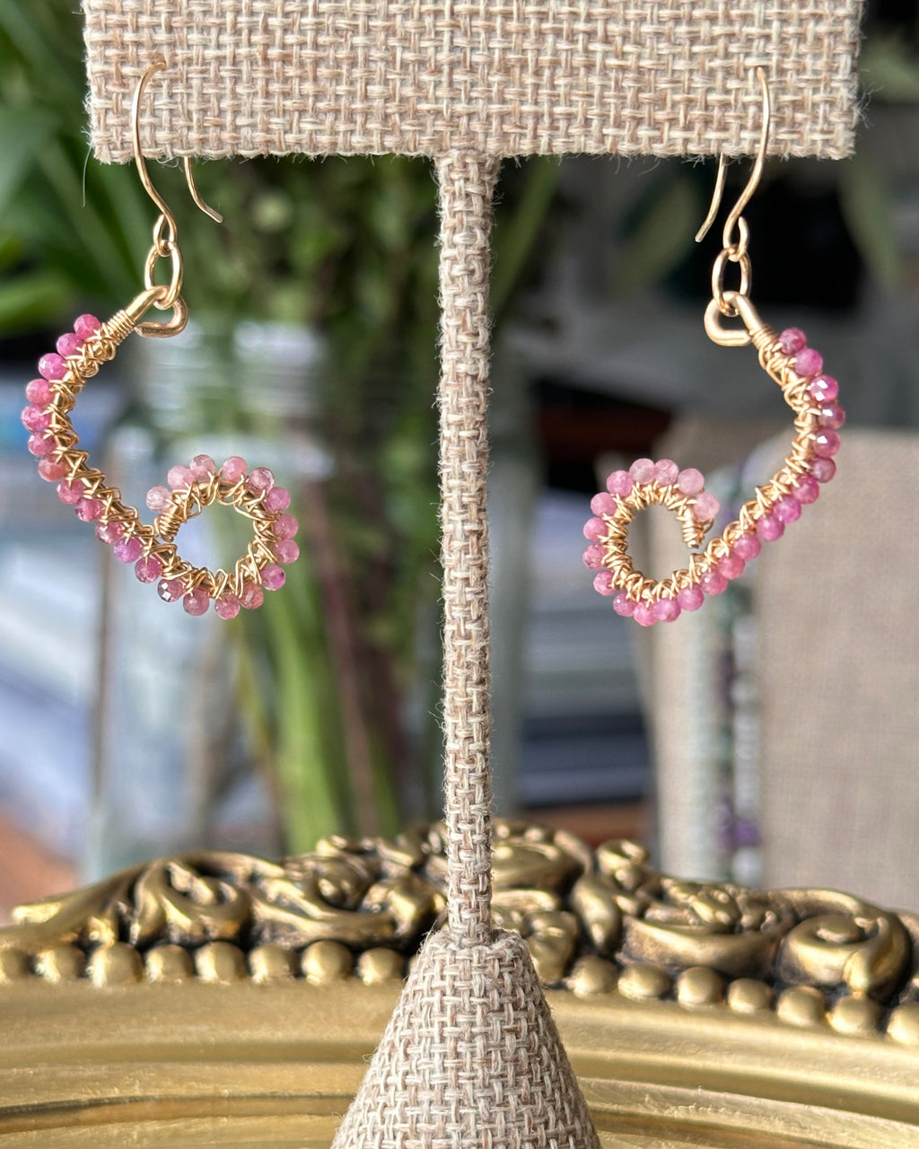 Wind-Kissed Cheeks | Wire Wrapped Hoop Earrings | Ombre Pink Tourmaline | 14k Gold-Filled