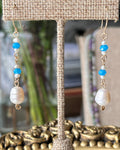 Pacific Pearl Swirl | Dangle Drop Earrings | Fresh Water Pearl & Pacific Blue Agate | 14k Gold-Filled