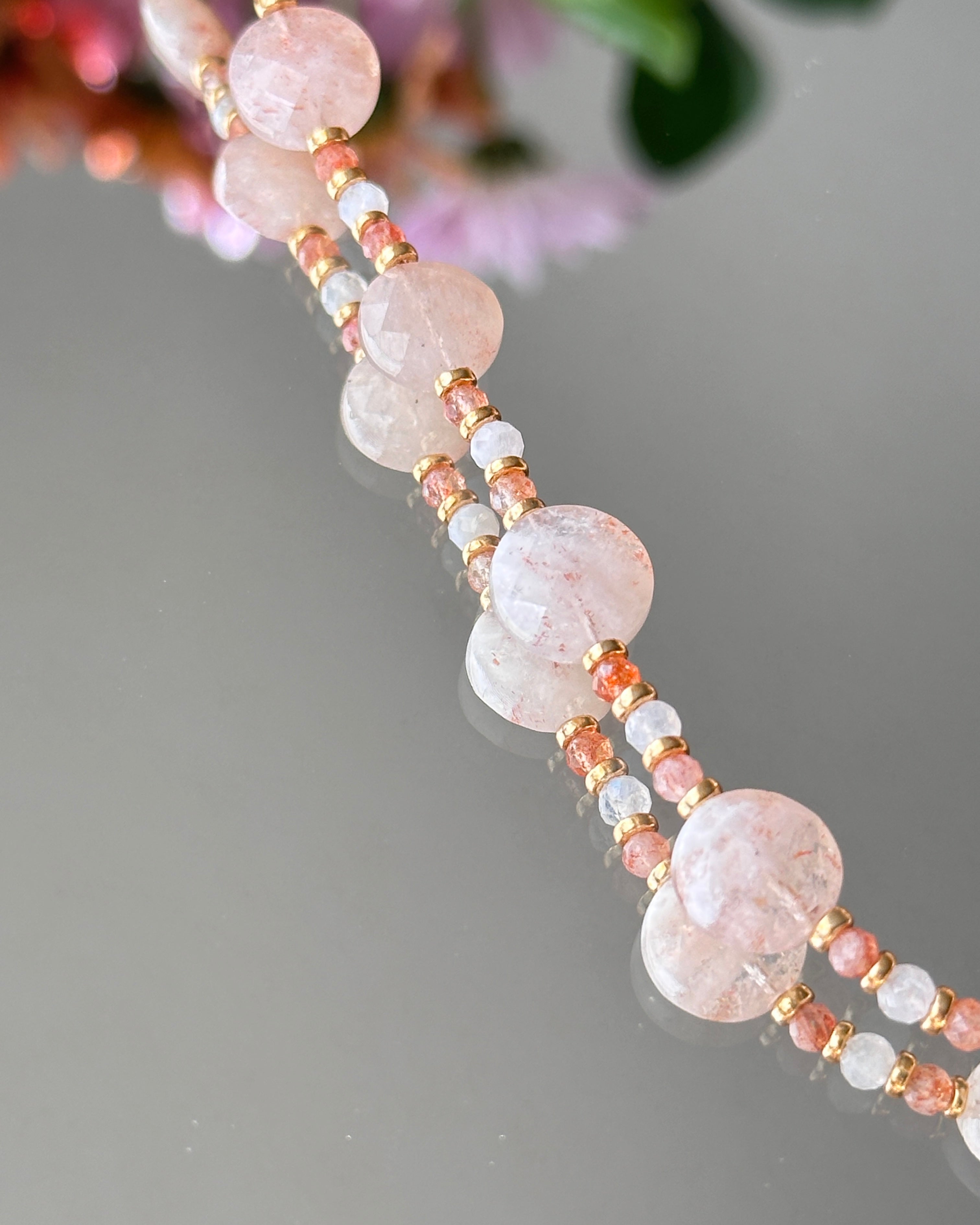 Sierra Moonrise | Beaded Gemstone Toggle Necklace | Sunstone & Moonstone | 14k Gold-Filled