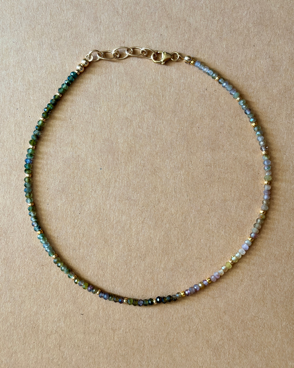 Grounded Earth | Beaded Gemstone Anklet | Assorted Tourmaline | 14k Gold-Filled