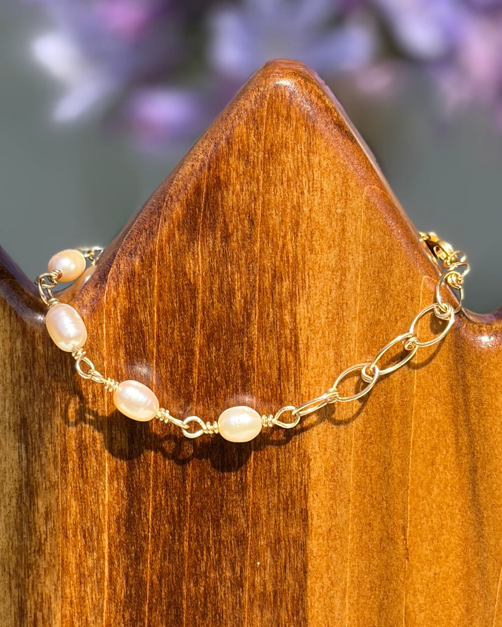 Sweet Pea | Handmade Chain Bracelet | Petal Pink Freshwater Pearl | 14k Gold-Filled