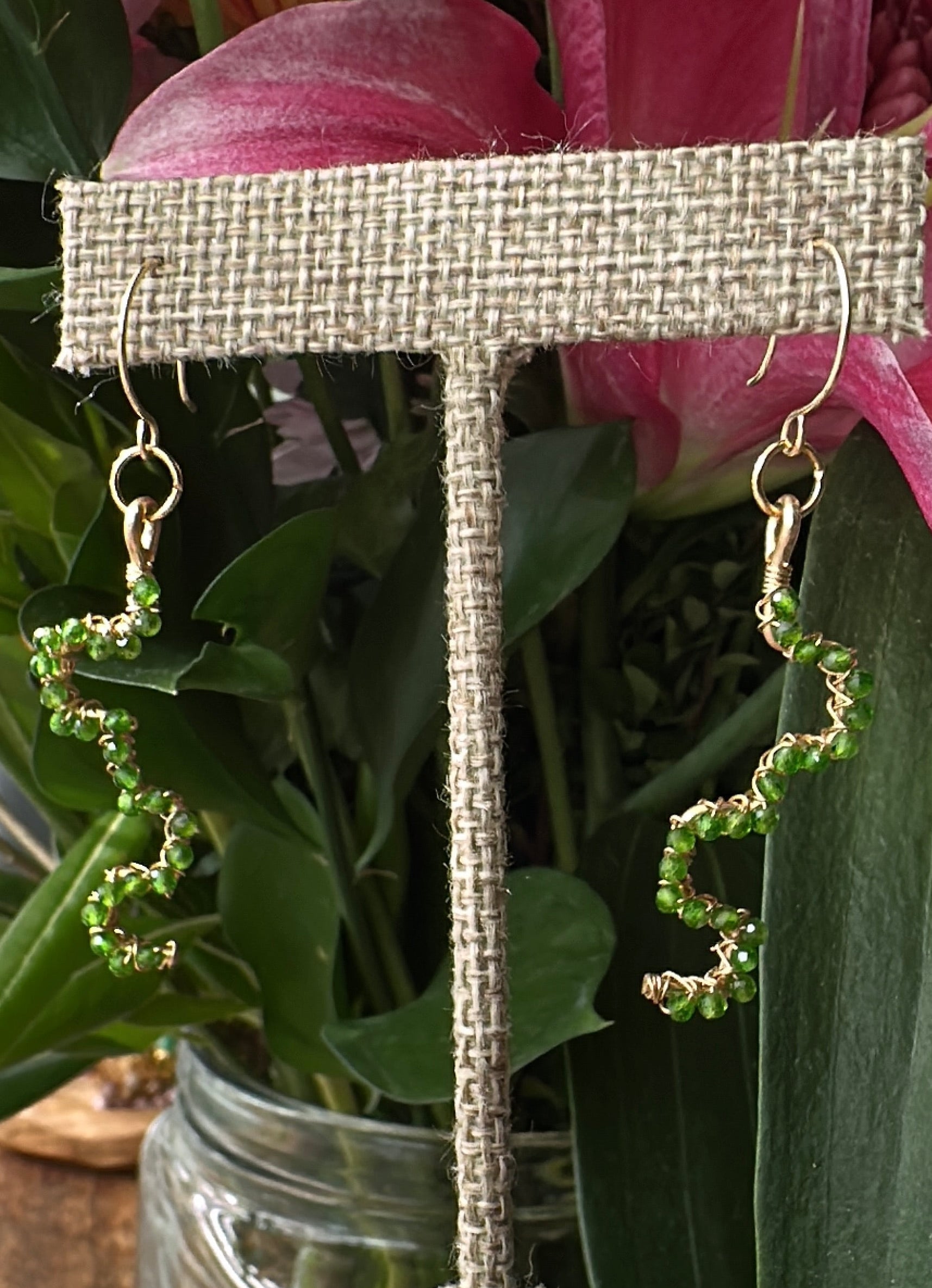 Ivy Garter | Wire Wrapped Abstract Earrings | Chrome Diopside | 14k Gold-Filled