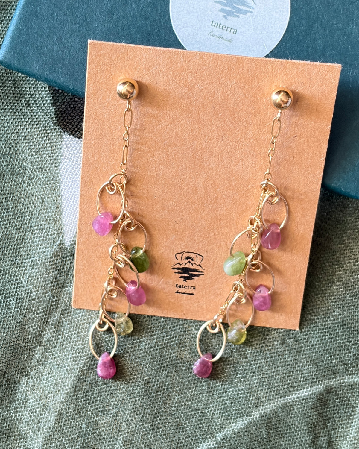 Secret Garden | Dangle Post Earrings | Pink & Green Tourmaline | 14k Gold-Filled