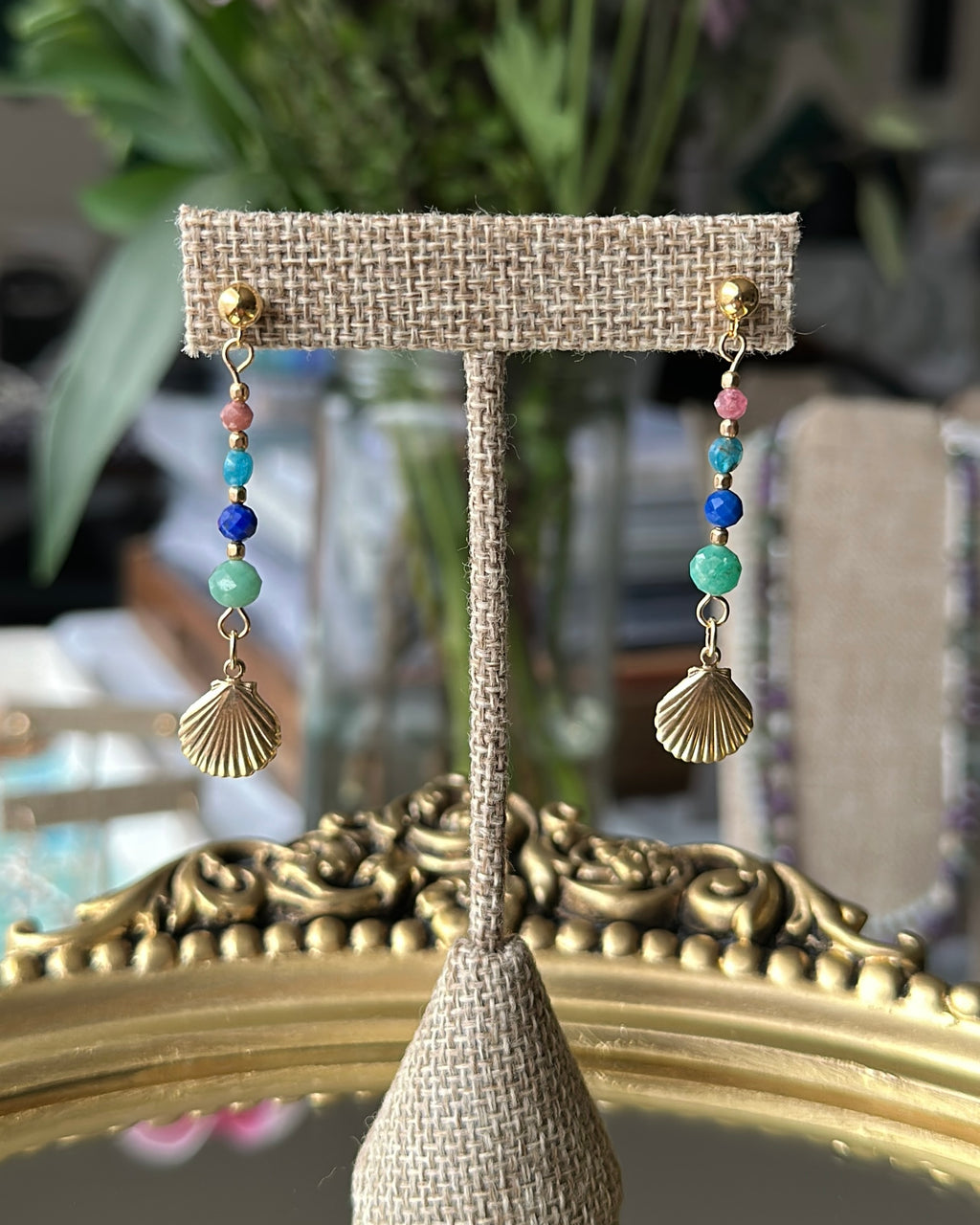 Gorda Sails | Gold Shell Dangle Earrings | Emerald, Lapis, Ruby, Apatite | 14k Gold-Filled