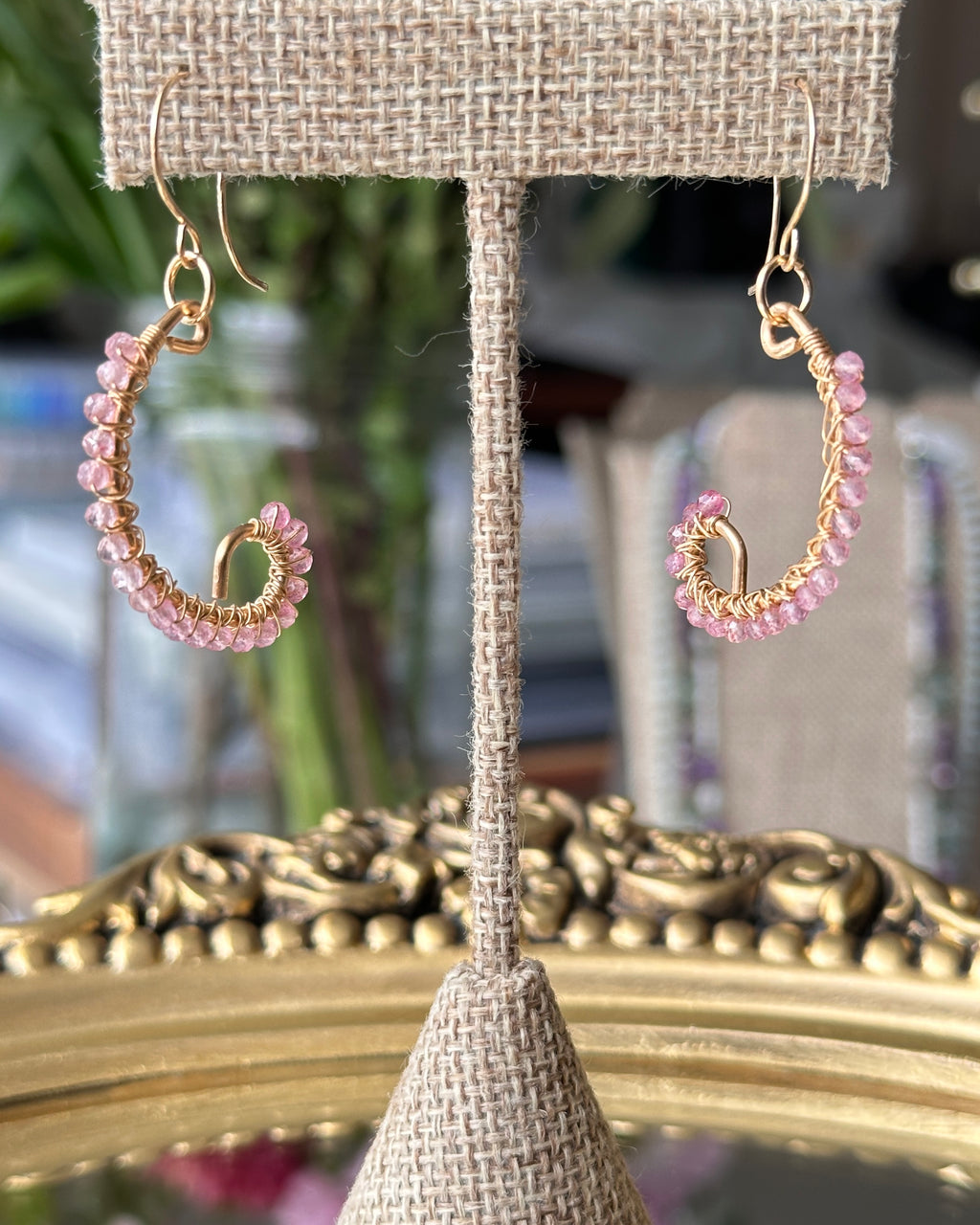 Double Bubble | Wire Wrapped Abstract Earrings | Strawberry Quartz | 14k Gold-Filled
