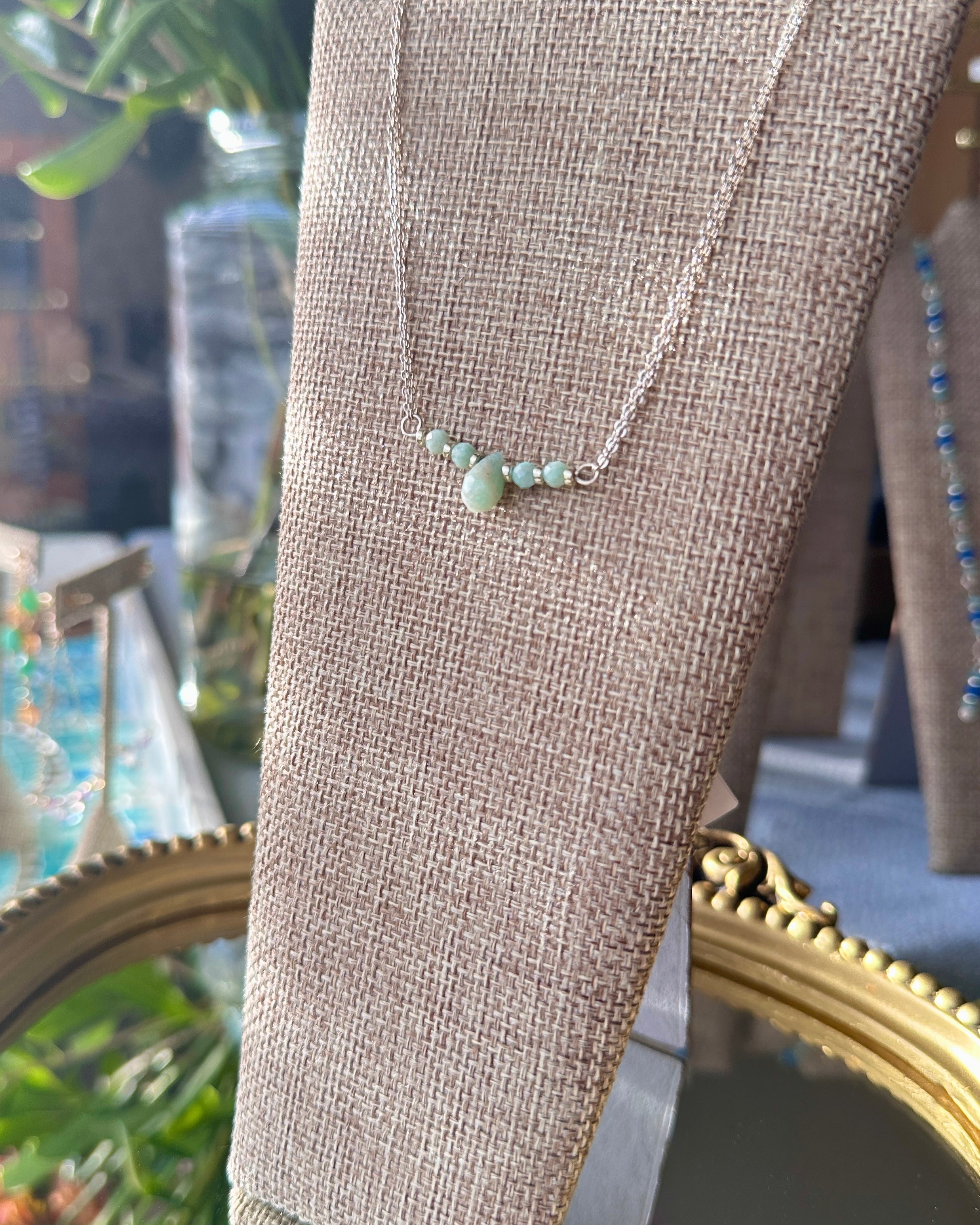 Amazon Rain | Teardrop Focal Chain Necklace | Brazilian Amazonite | Sterling Silver