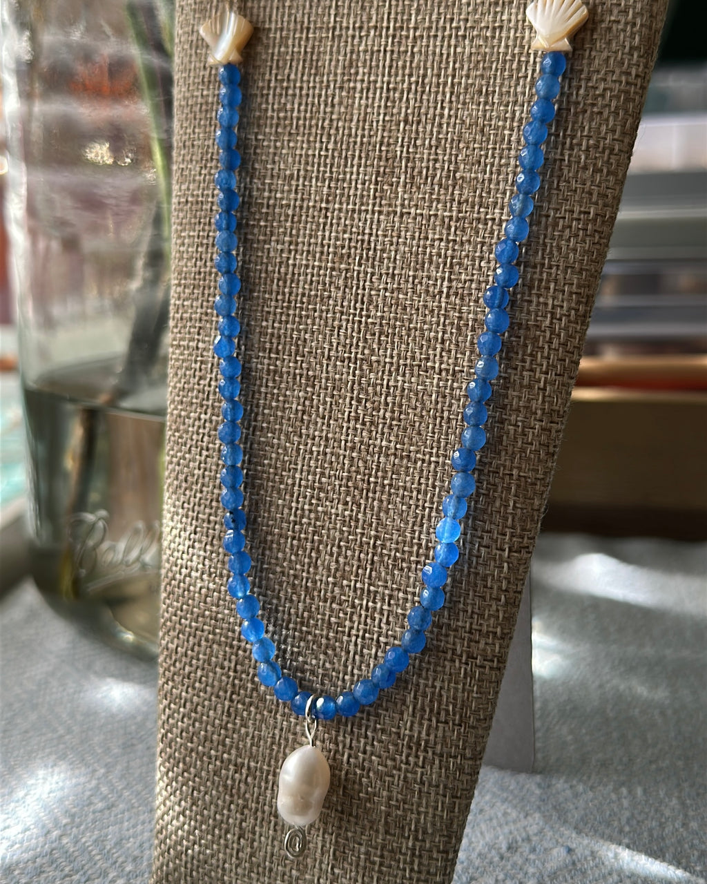 Shell Beach | Beaded Pearl Pendant Necklace | Freshwater Pearl, Fluorite, Agate & Mother of Pearl | Sterling Silver