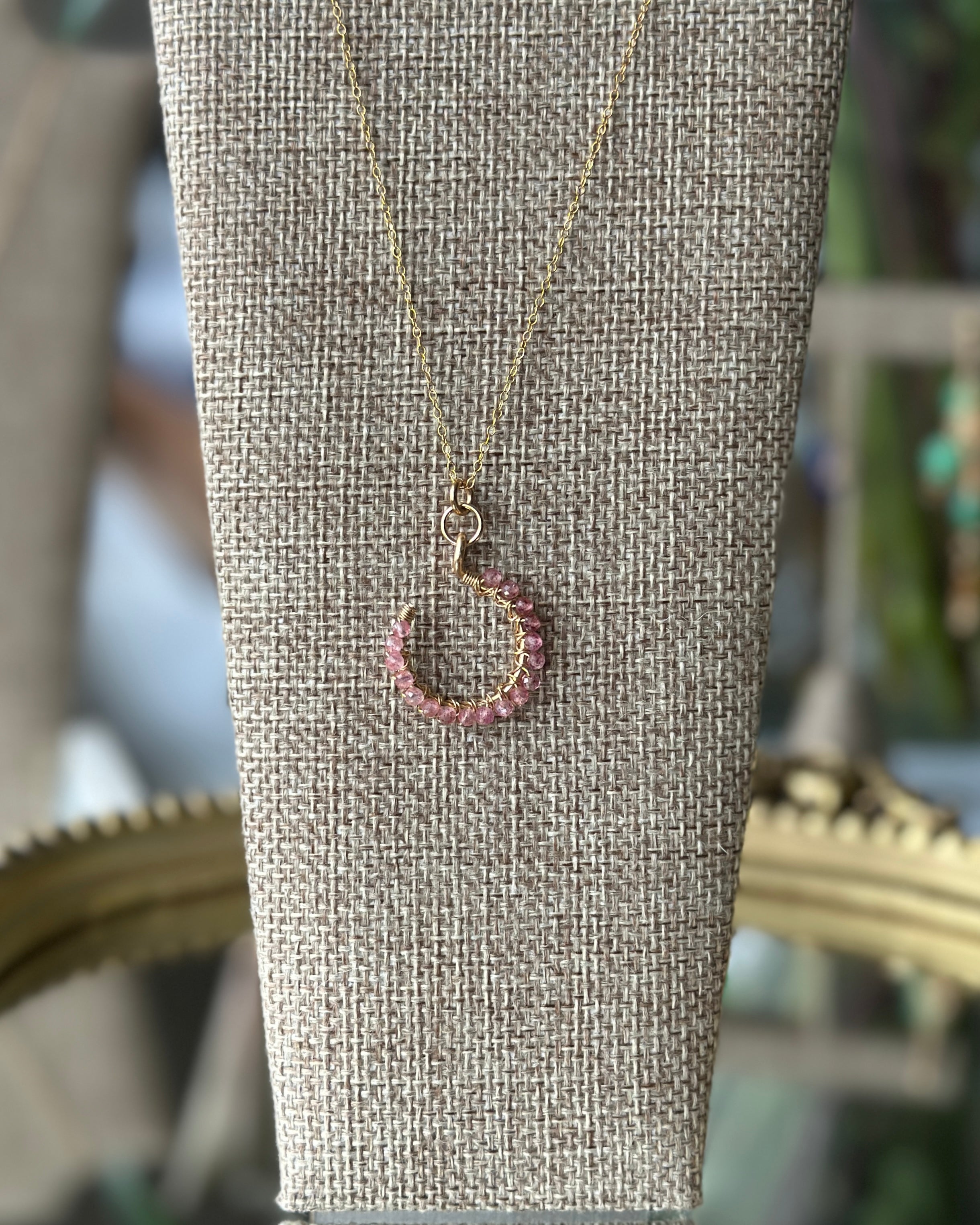 Double Bubble | Wire Wrapped Pendant Dainty Chain Necklace | Strawberry Quartz | 14k Gold-Filled