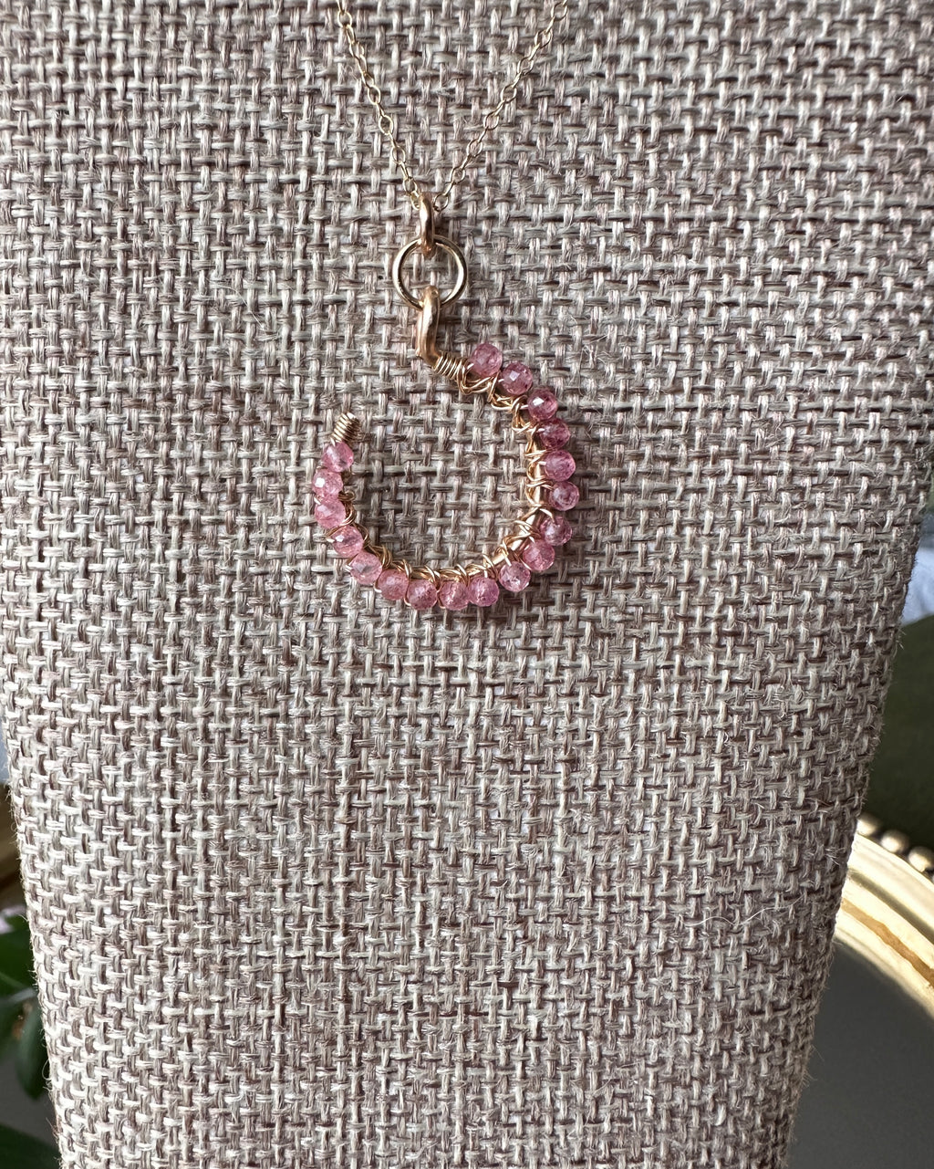 Double Bubble | Wire Wrapped Pendant Dainty Chain Necklace | Strawberry Quartz | 14k Gold-Filled