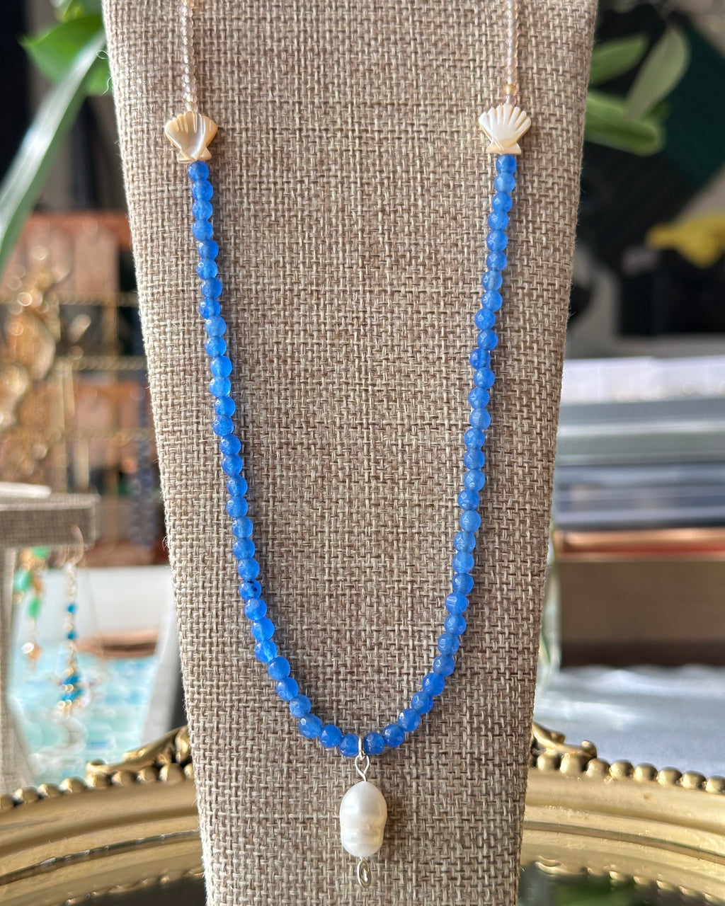 Shell Beach | Beaded Pearl Pendant Necklace | Freshwater Pearl, Fluorite, Agate & Mother of Pearl | Sterling Silver