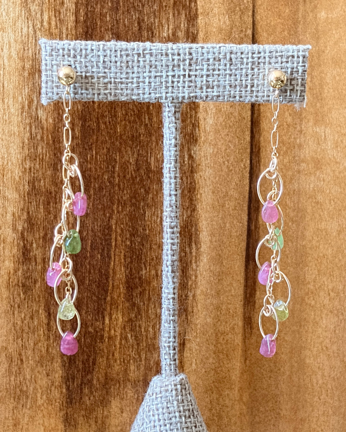 Secret Garden | Dangle Post Earrings | Pink & Green Tourmaline | 14k Gold-Filled