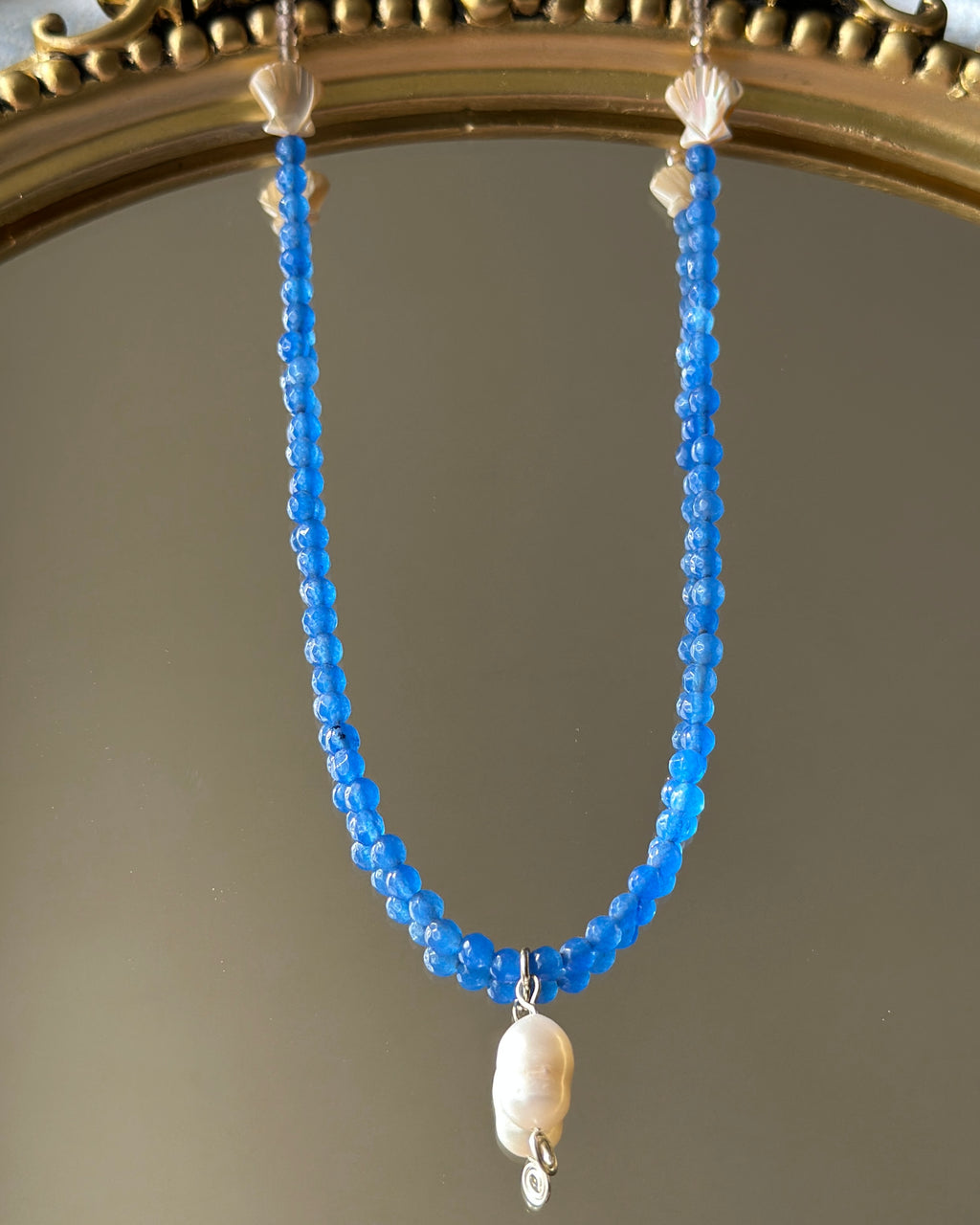 Shell Beach | Beaded Pearl Pendant Necklace | Freshwater Pearl, Fluorite, Agate & Mother of Pearl | Sterling Silver