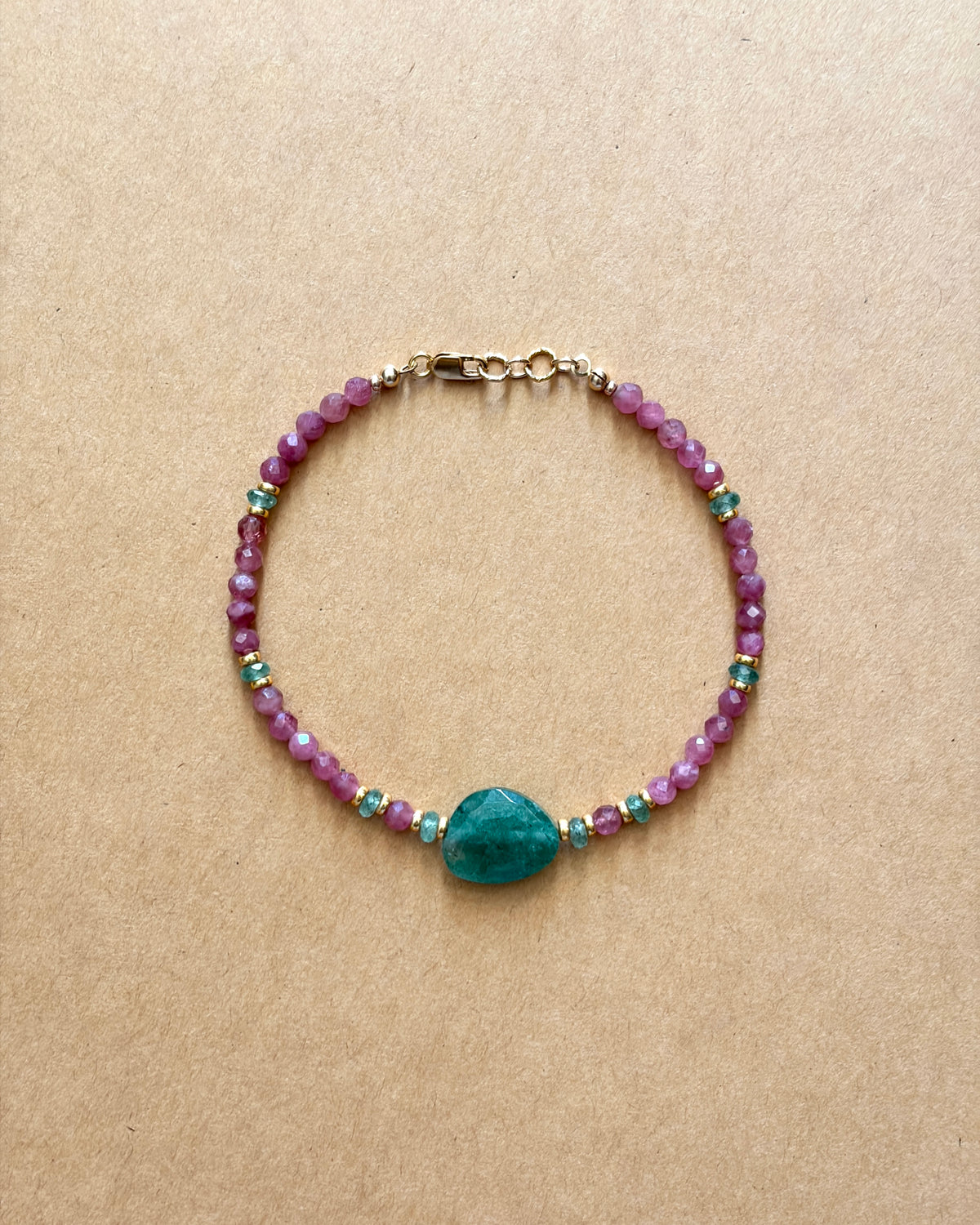 Love Stoned | Beaded Gemstone Bracelet | Pink Tourmaline & Green Strawberry Quartz | 14k Gold-Filled