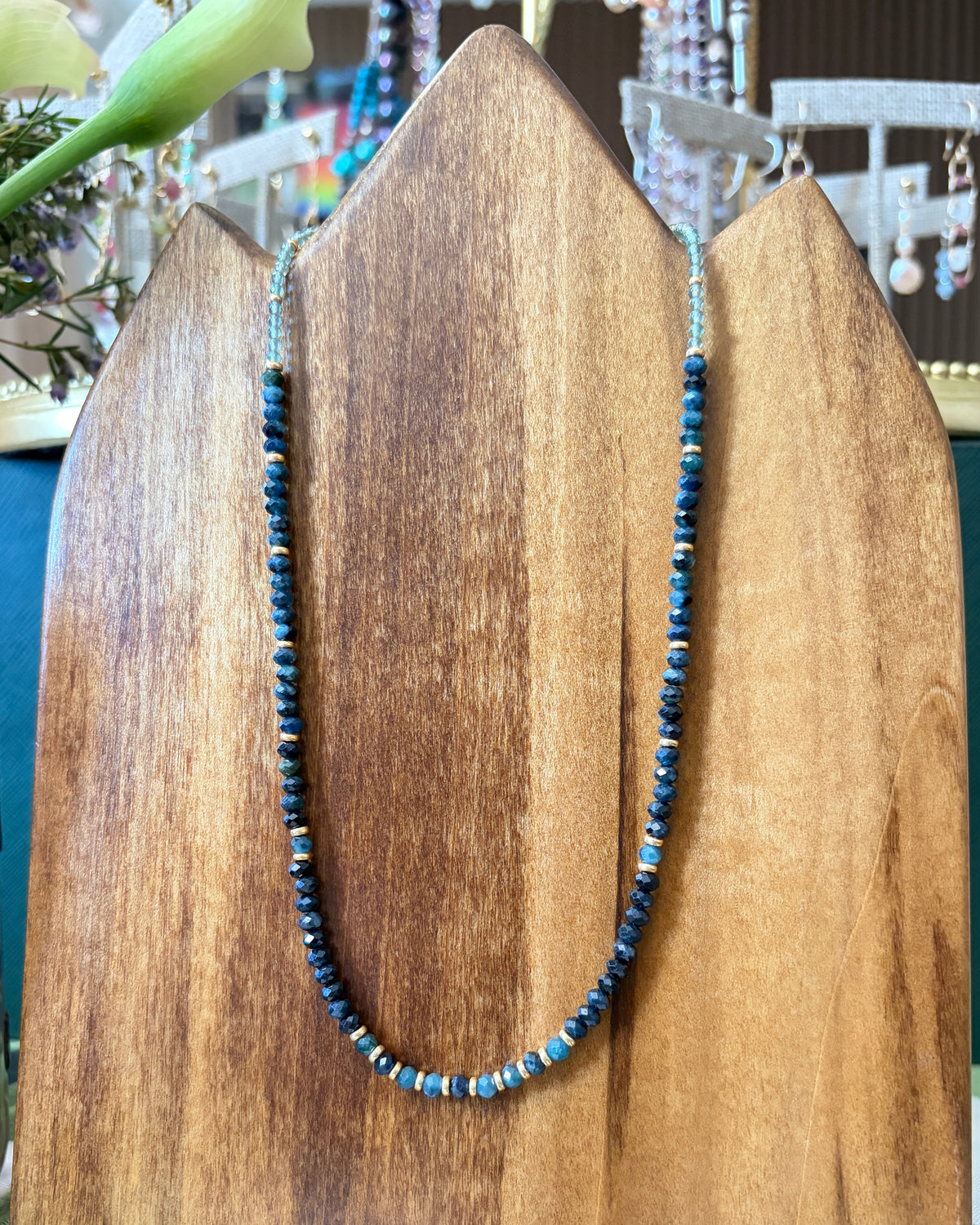 Forest Lush | Beaded Gemstone Necklace | Blue/Green Tourmaline & Quartz | 14k Gold-Filled