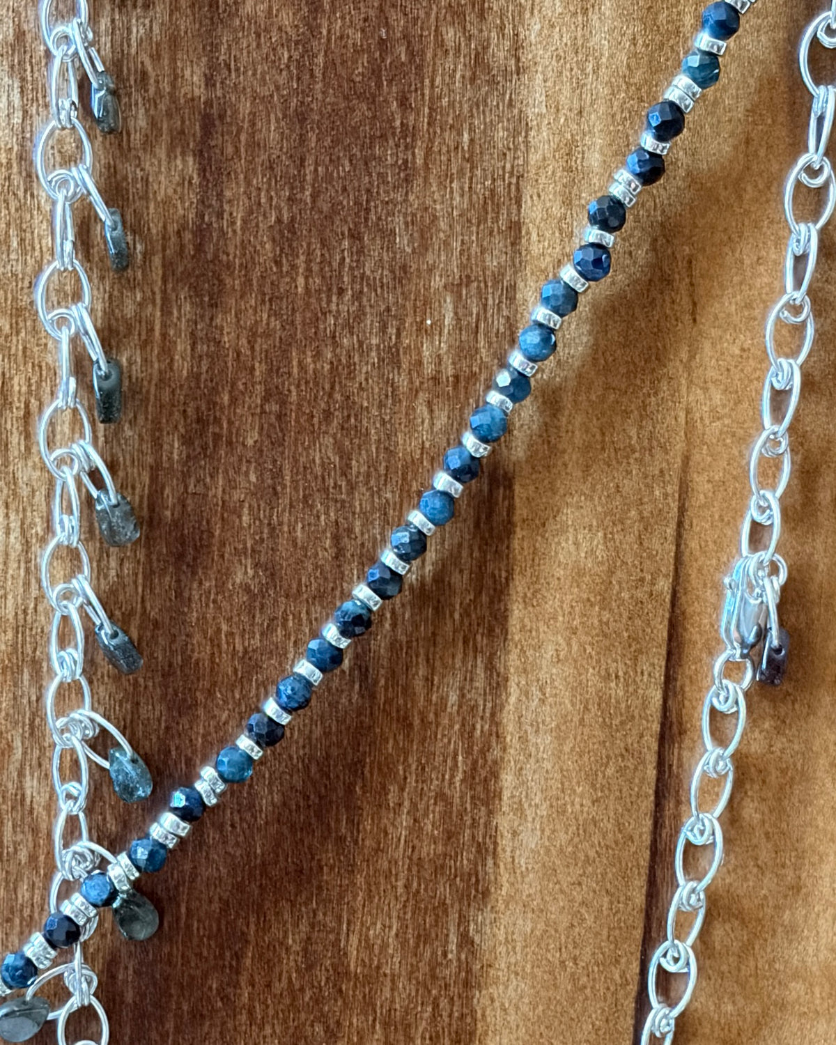 After Rain | Beaded Gemstone Necklace | Blue/Green & Black Tourmaline  | Sterling Silver