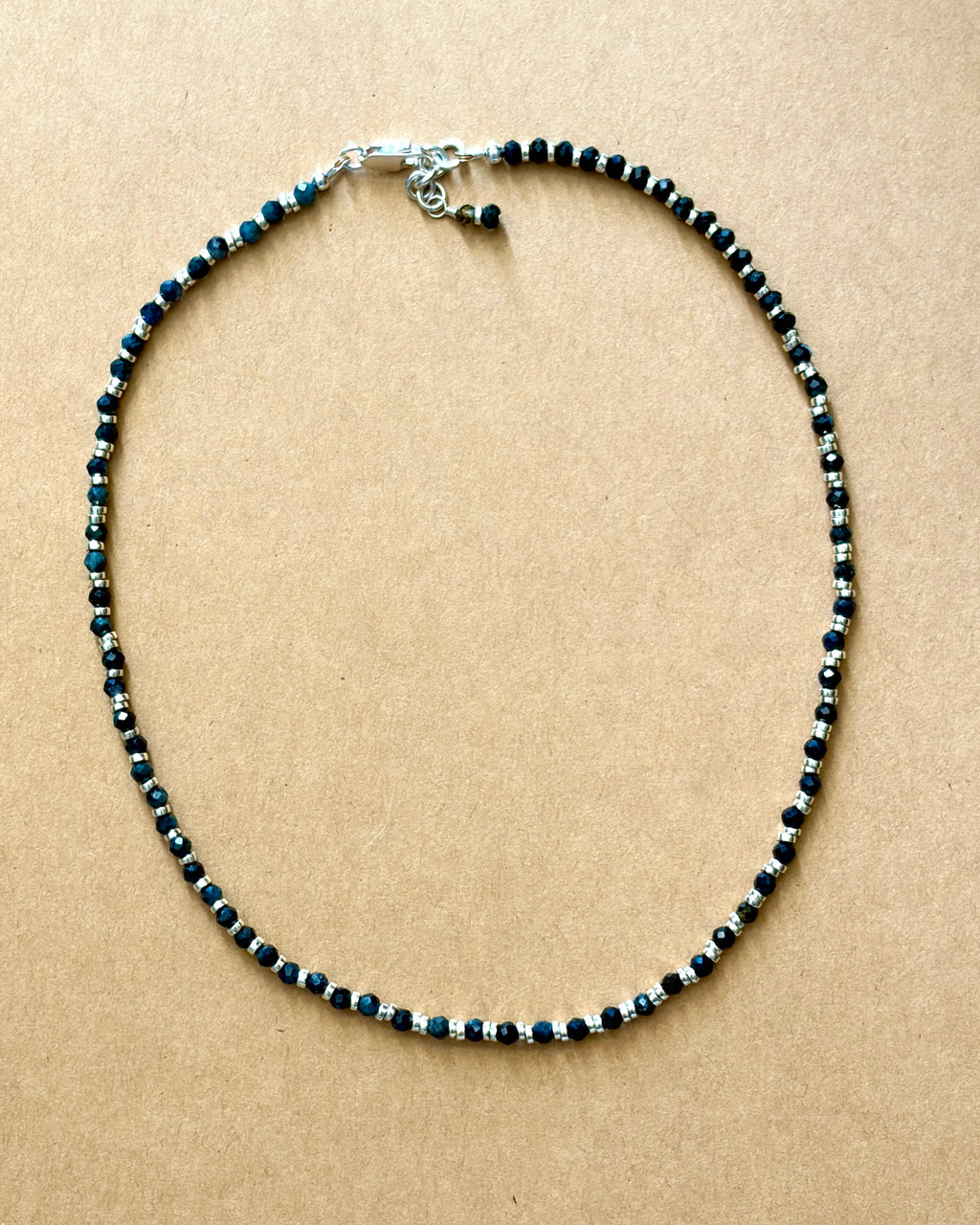 After Rain | Beaded Gemstone Necklace | Blue/Green & Black Tourmaline  | Sterling Silver