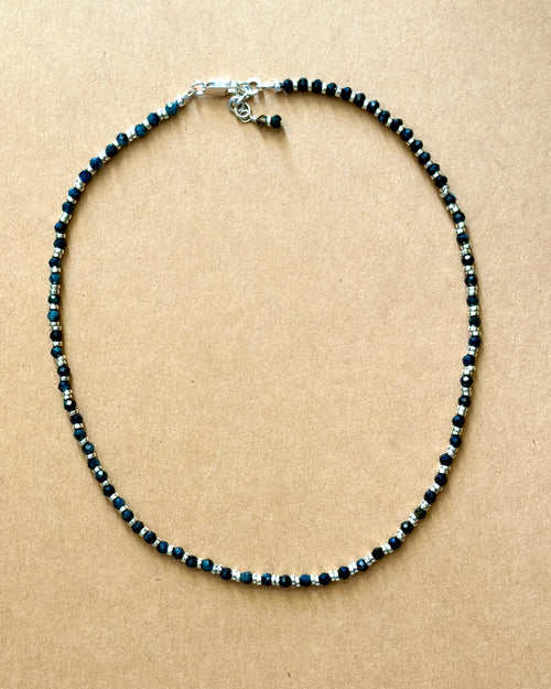 After Rain | Beaded Gemstone Necklace | Blue/Green & Black Tourmaline  | Sterling Silver