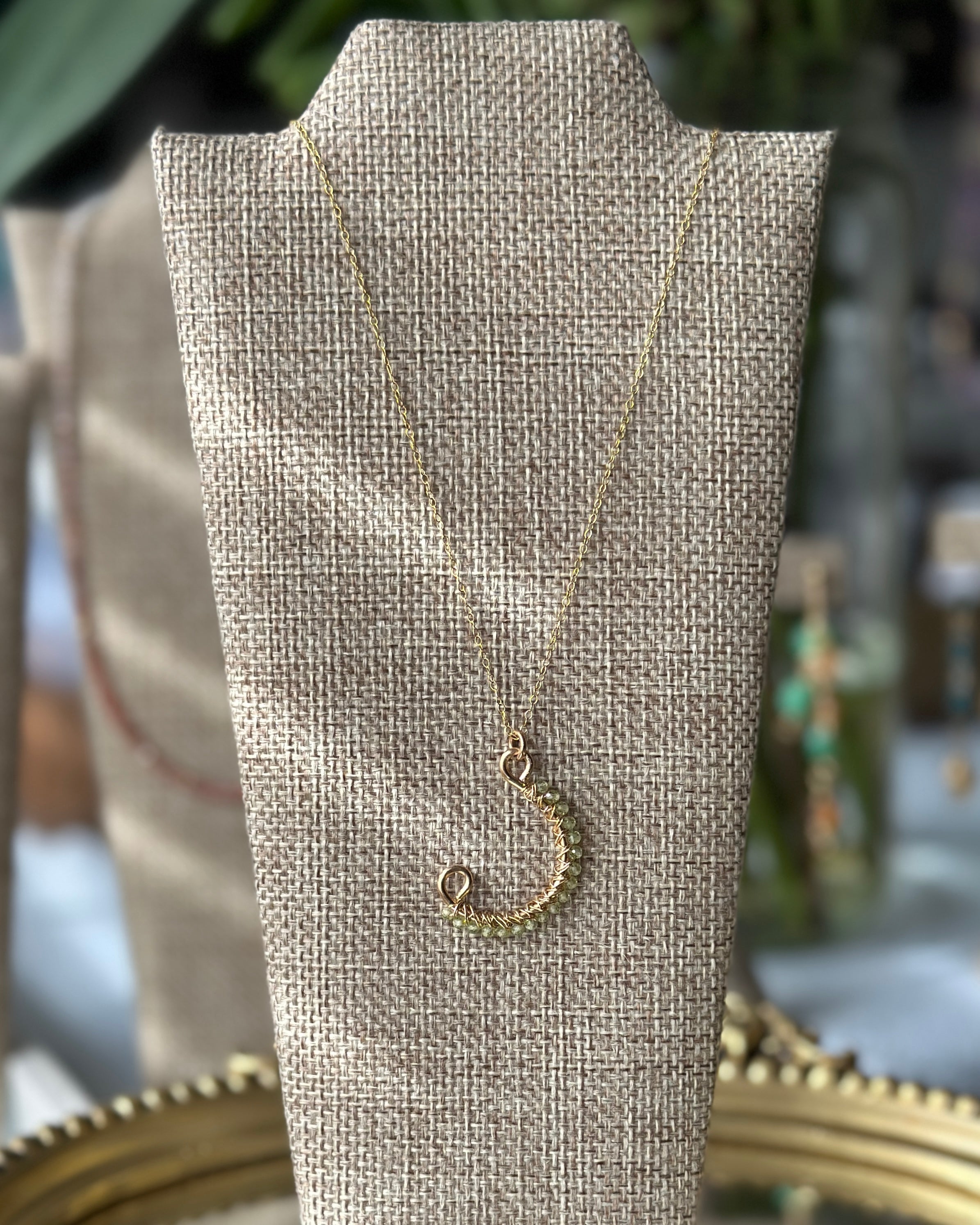 Placid Lily | Wire Wrapped Pendant Dainty Chain Necklace | Peridot | 14k Gold-Filled
