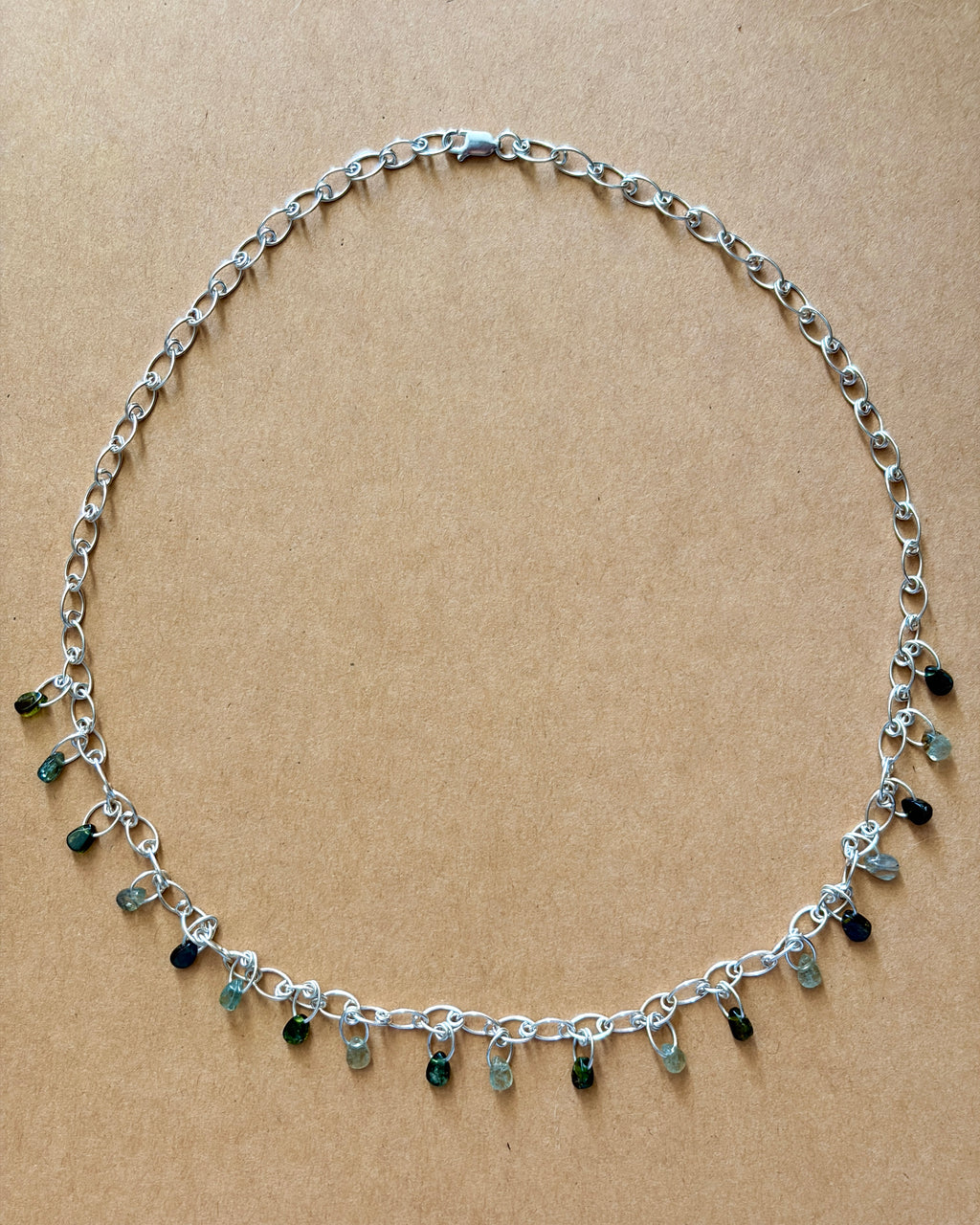 Creativity | Handmade Chain Necklace | Green & Clear Tourmaline | Sterling Silver