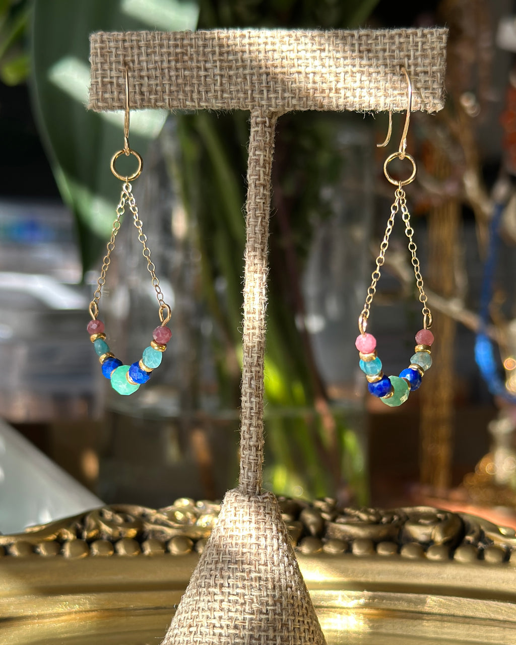 Anchors Away | Dangle Chain Earrings | Emerald, Lapis, Ruby, Apatite | 14k Gold-Filled