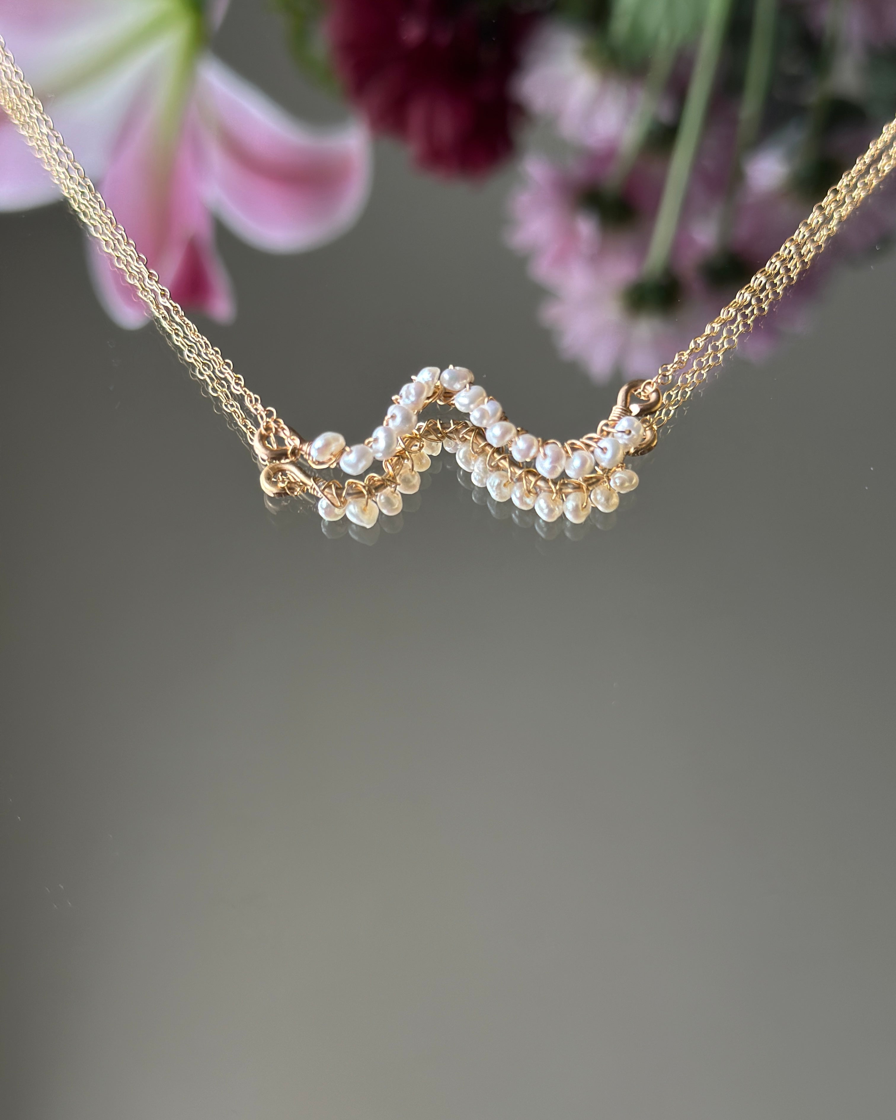 Pearly Shores | Wire Wrapped Pendant Dainty Chain Necklace | Freshwater Pearls | 14k Gold-Filled