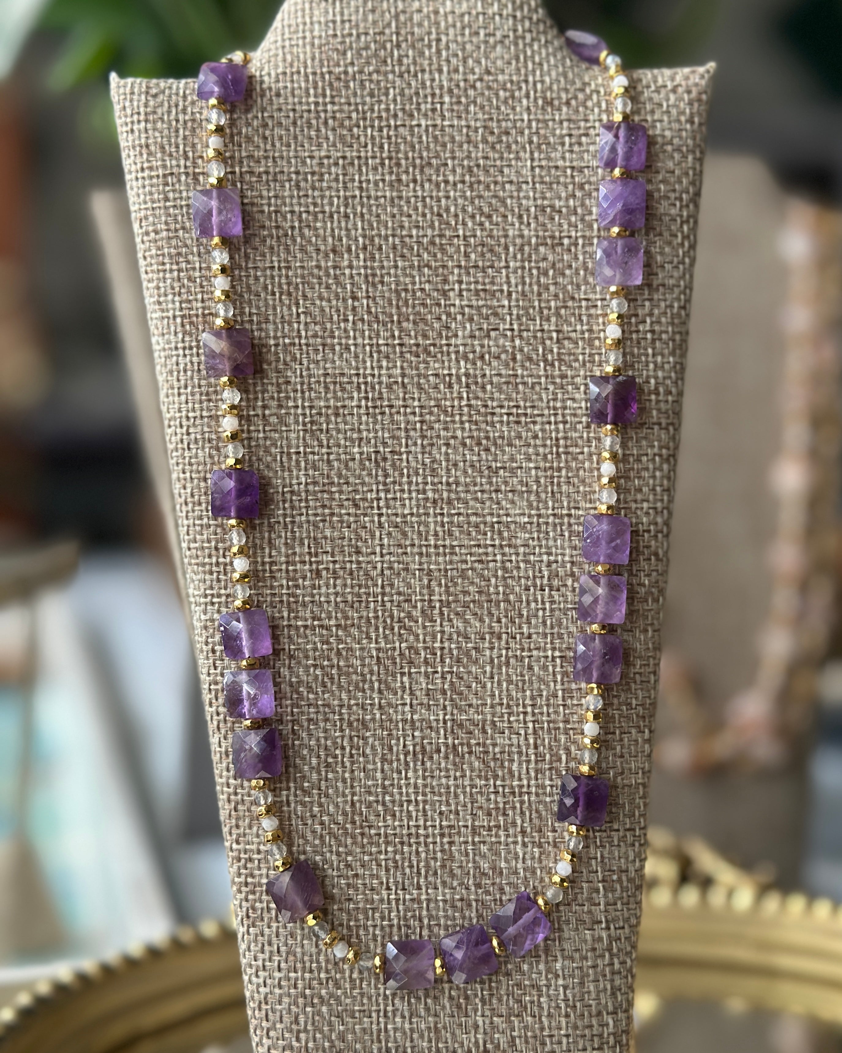 Twilight Trinity | Beaded Gemstone Toggle Necklace | Amethyst, Moonstone & Labradorite | 14k Gold-Filled