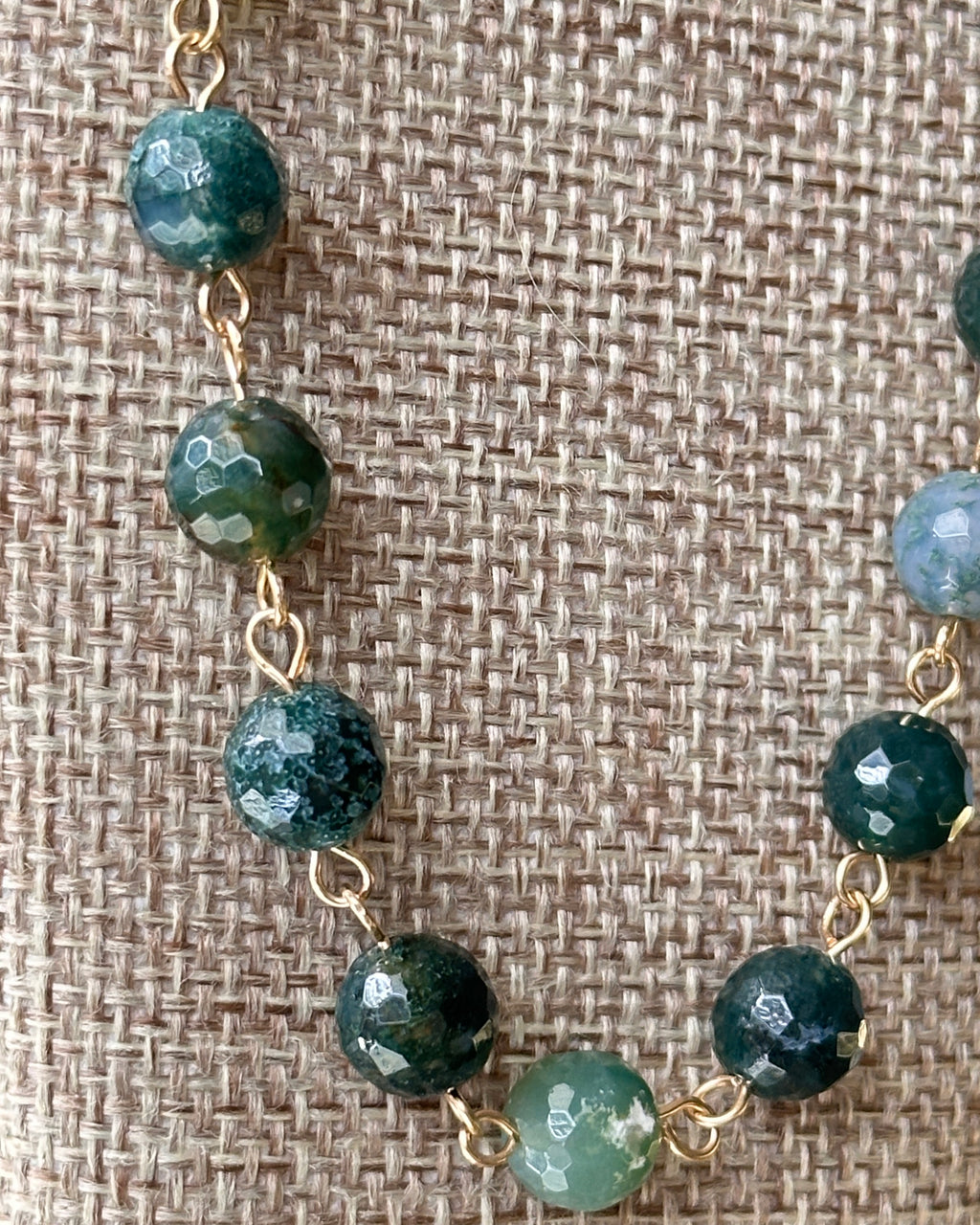Balsam Air | Linked Gemstone Toggle Necklace | Moss Agate | 14k Gold-Filled