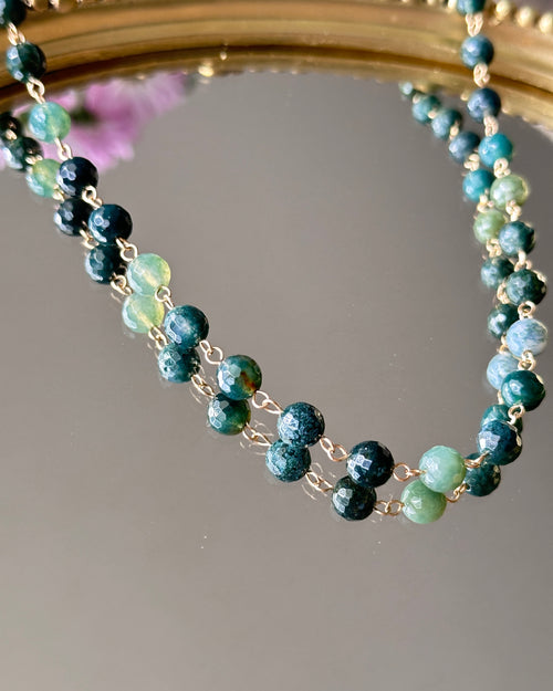Balsam Air | Linked Gemstone Toggle Necklace | Moss Agate | 14k Gold-Filled