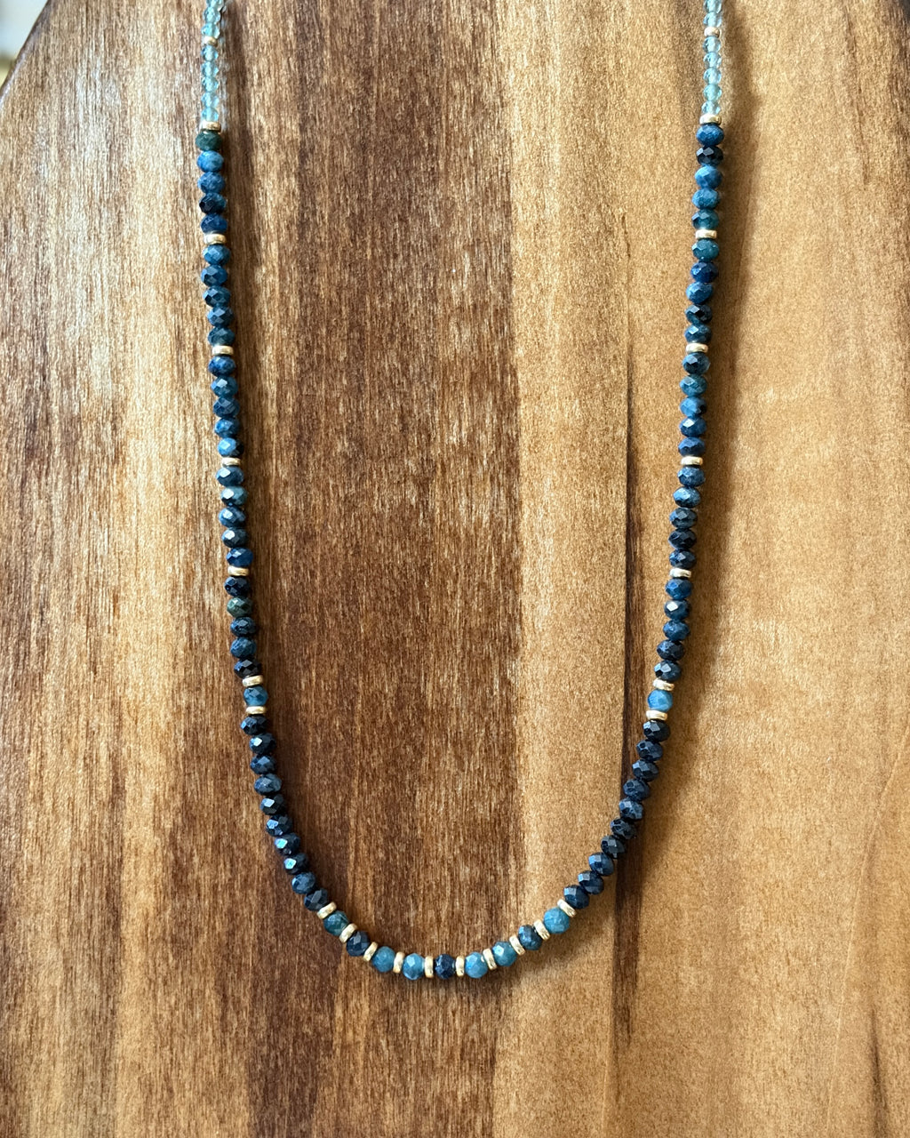 Forest Lush | Beaded Gemstone Necklace | Blue/Green Tourmaline & Quartz | 14k Gold-Filled
