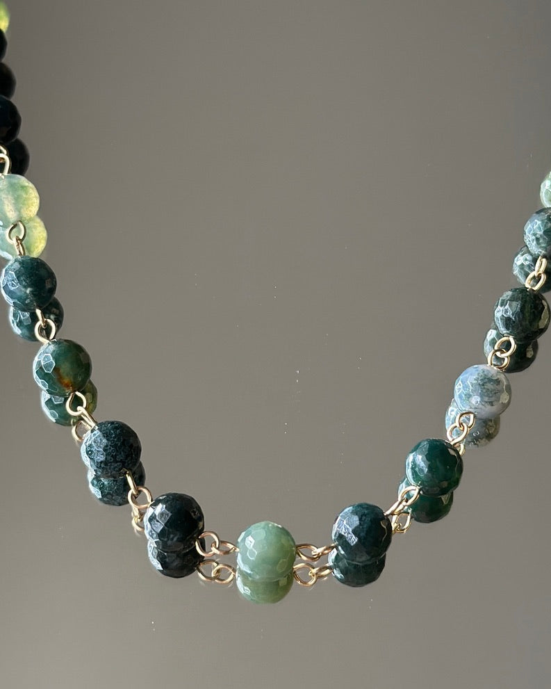 Balsam Air | Linked Gemstone Toggle Necklace | Moss Agate | 14k Gold-Filled