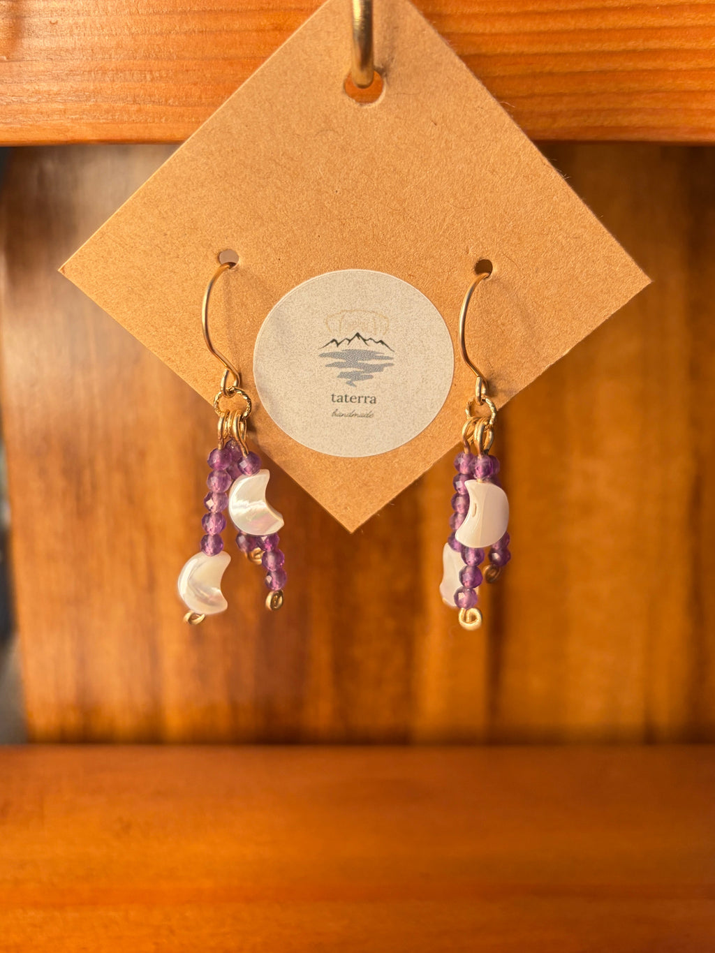 Moon Majesty | Dangle Earrings | Amethyst & Mother of Pearl | 14k Gold-Filled