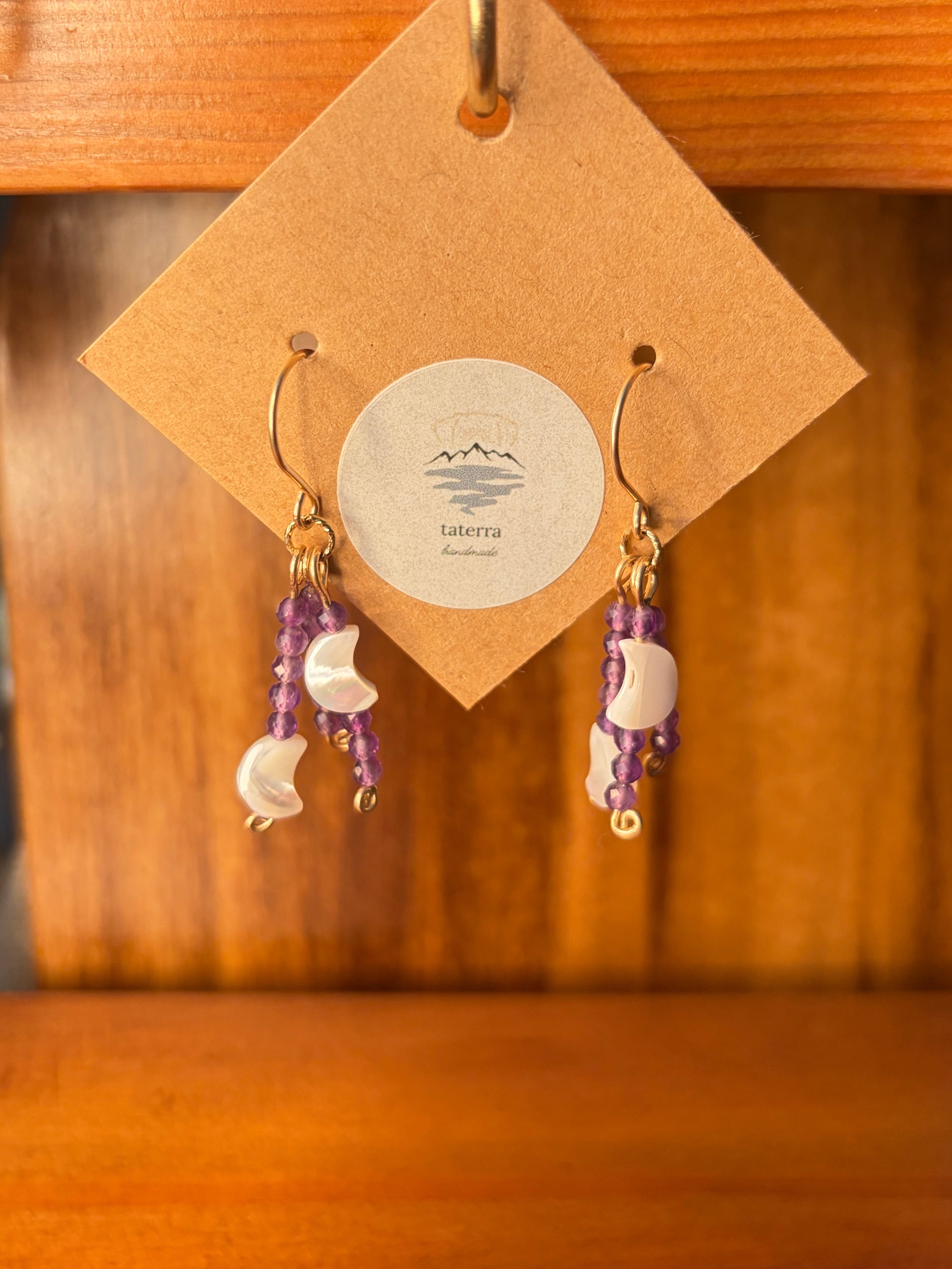 Moon Majesty | Dangle Earrings | Amethyst & Mother of Pearl | 14k Gold-Filled