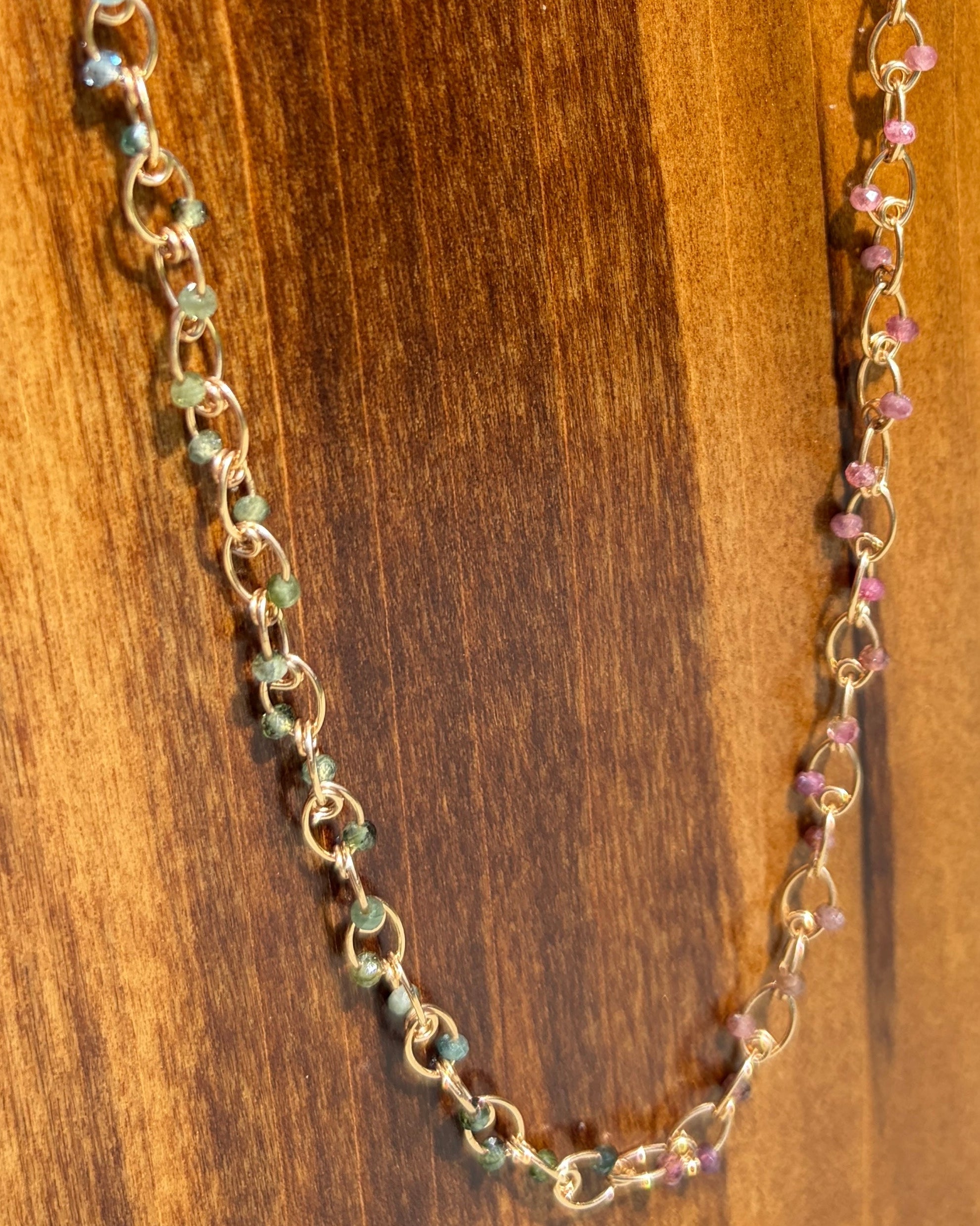 Peace | Handmade Chain Necklace | Rainbow Tourmaline | 14k Gold-Filled